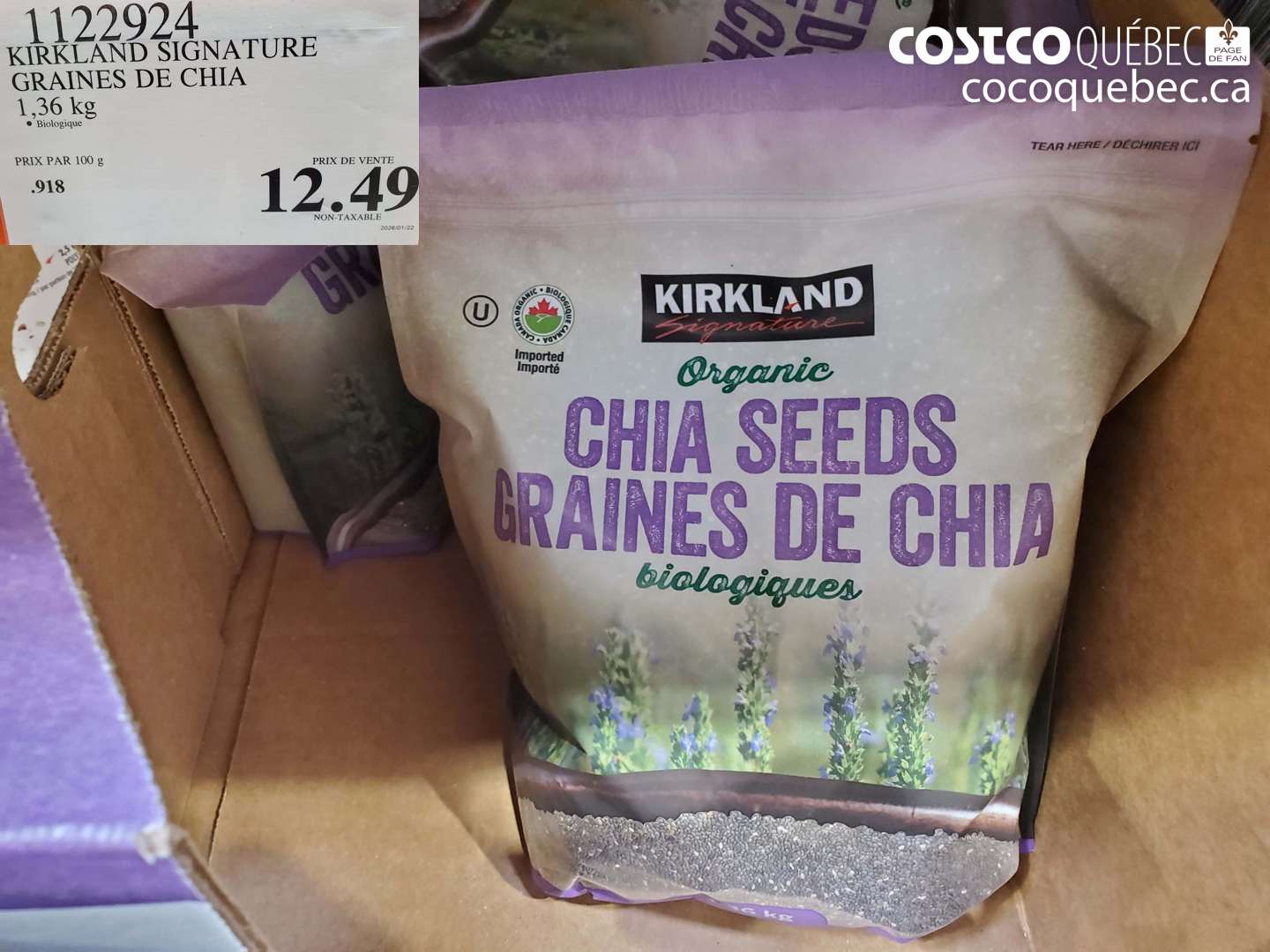 1122924 KIRKLAND SIGNATURE GRAINES DE CHIA 1.36 KG $12.49