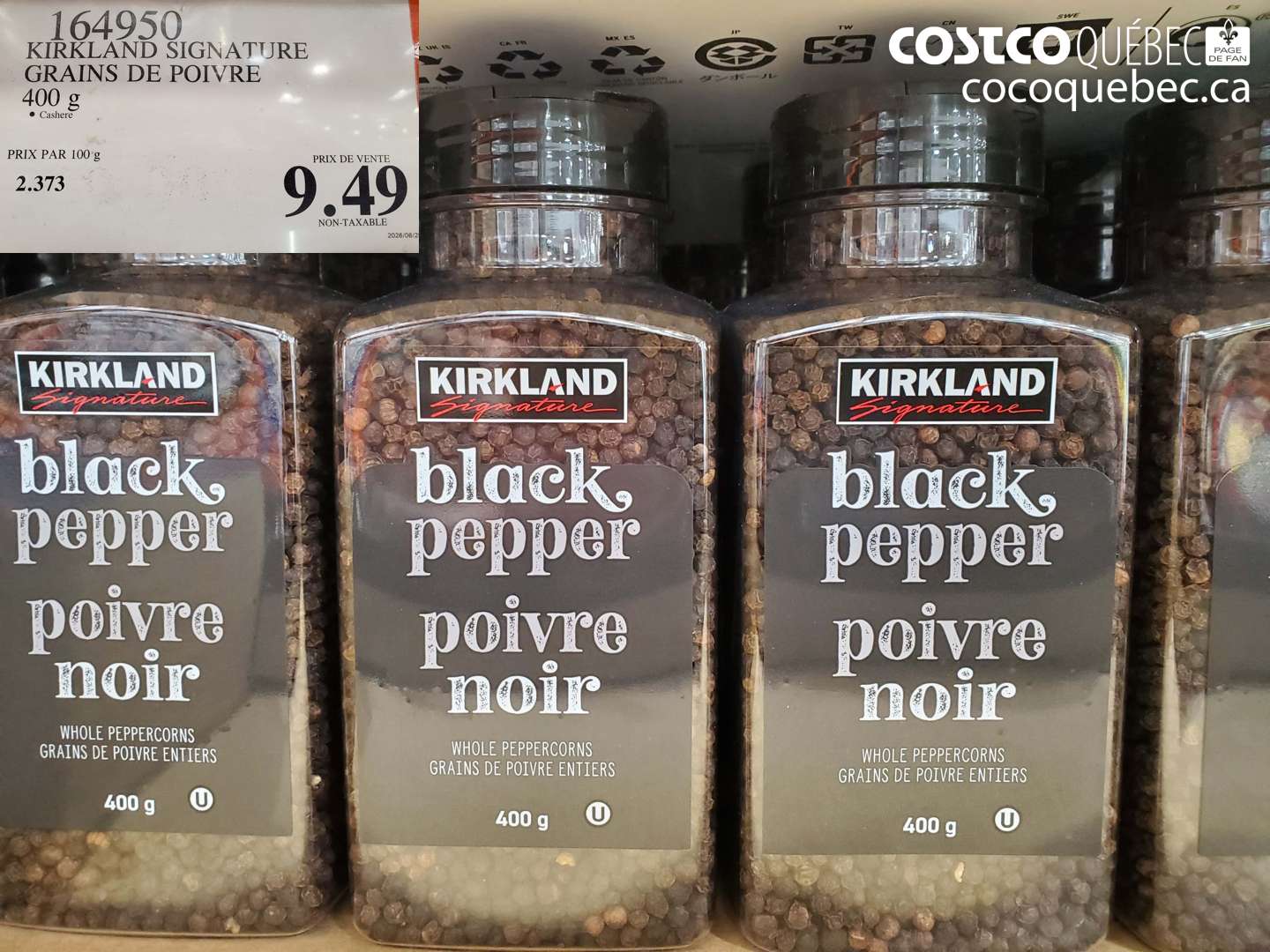 164950 KIRKLAND SIGNATURE GRAINS DE POIVRE 400 G $9.49