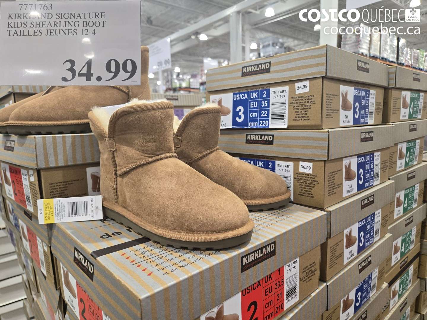7771763 KIRKLAND SIGNATURE KIDS SHEARLING BOOT TAILLES JEUNES 12-4 $34.99