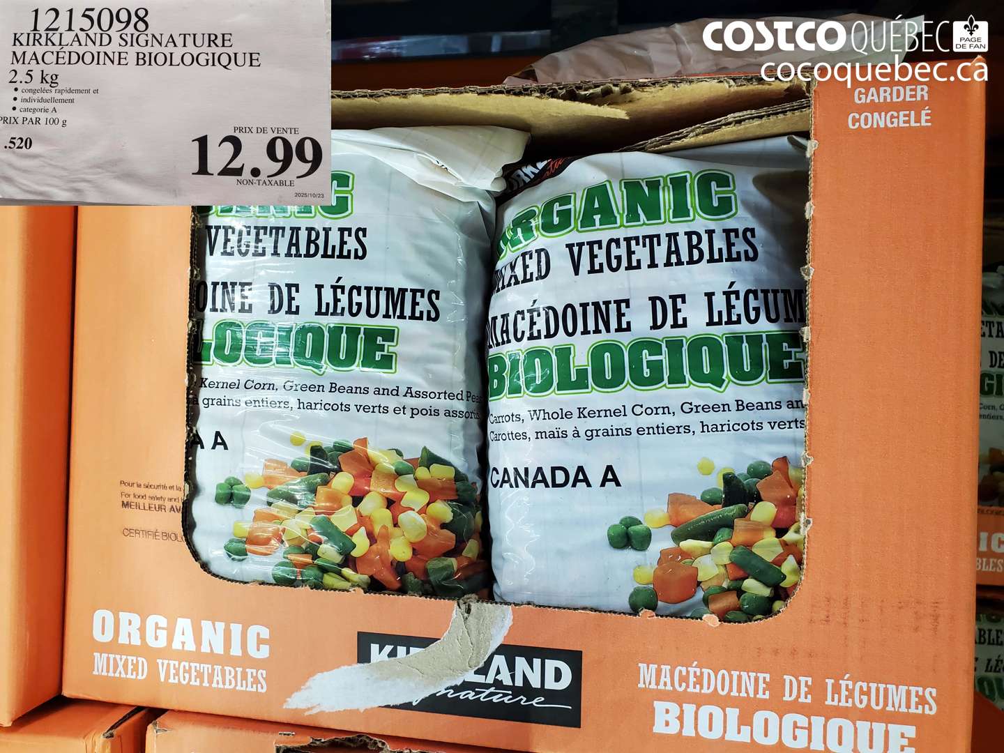 1215098 KIRKLAND SIGNATURE MACÉDOINE BIOLOGIQUE 2.5 KG $12.99