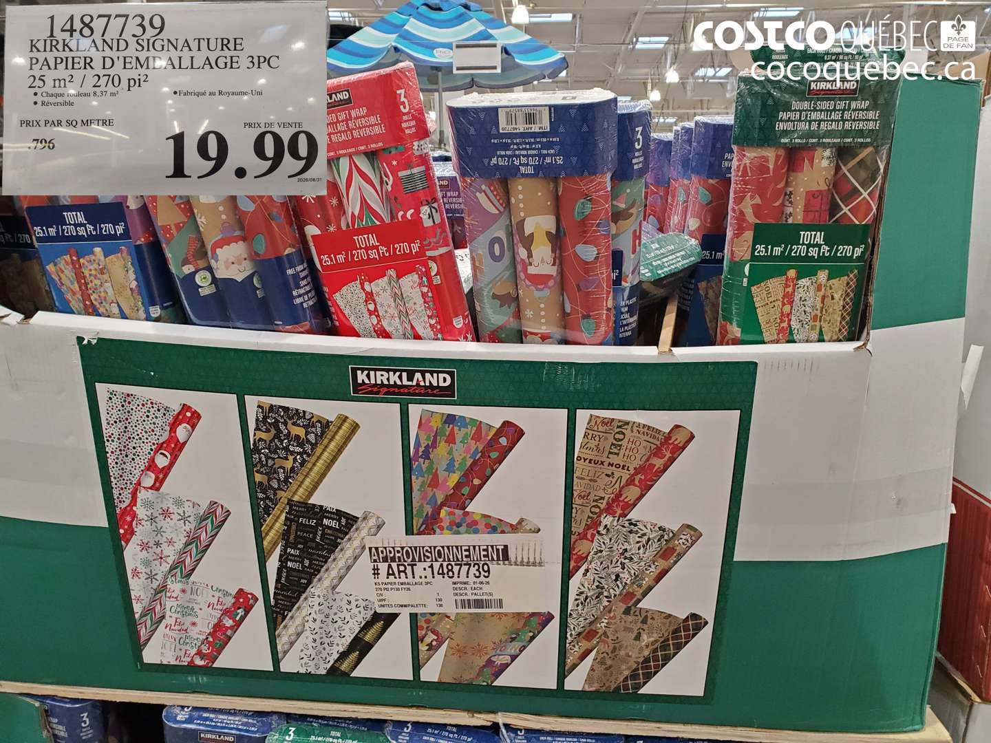 1487739 KIRKLAND SIGNATURE PAPIER D'EMBALLAGE 3PC 25 M2 / 270 PI2 $19.99