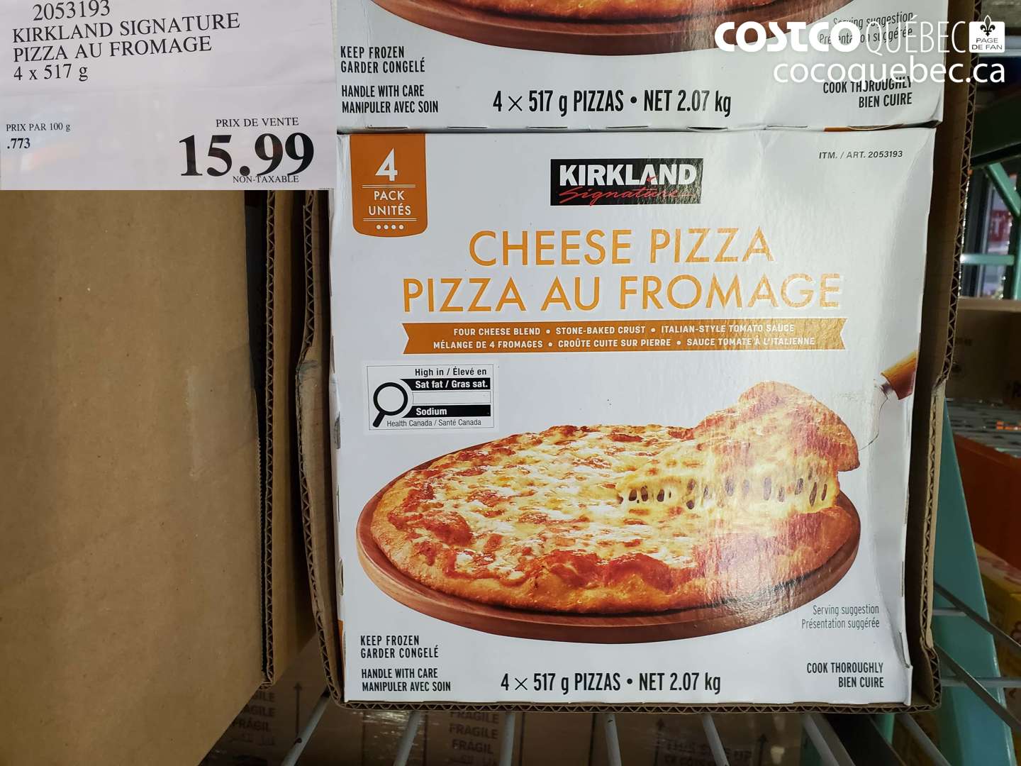 2053193 KIRKLAND SIGNATURE PIZZA AU FROMAGE $15.99