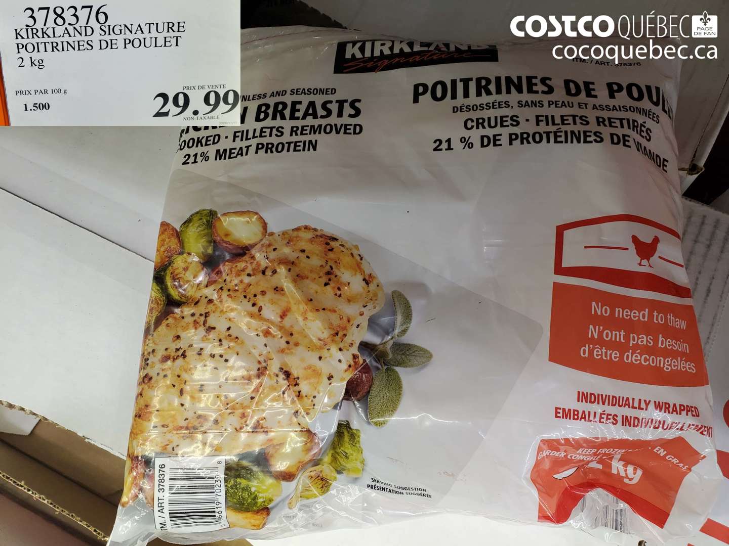 378376 KIRKLAND SIGNATURE POITRINES DE POULET $29.99