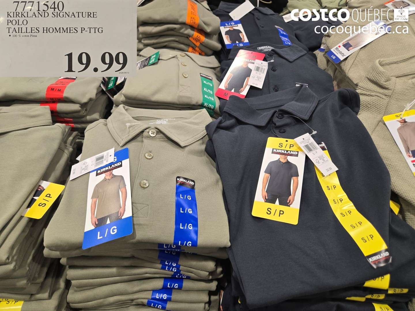 7771540 KIRKLAND SIGNATURE POLO TAILLES HOMMES P-TTG $19.99