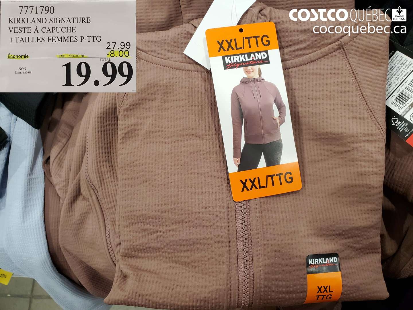 7771790 KIRKLAND SIGNATURE VESTE À CAPUCHE ($8.00 INSTANT SAVINGS EXPIRES ON 2026-09-20) $19.99