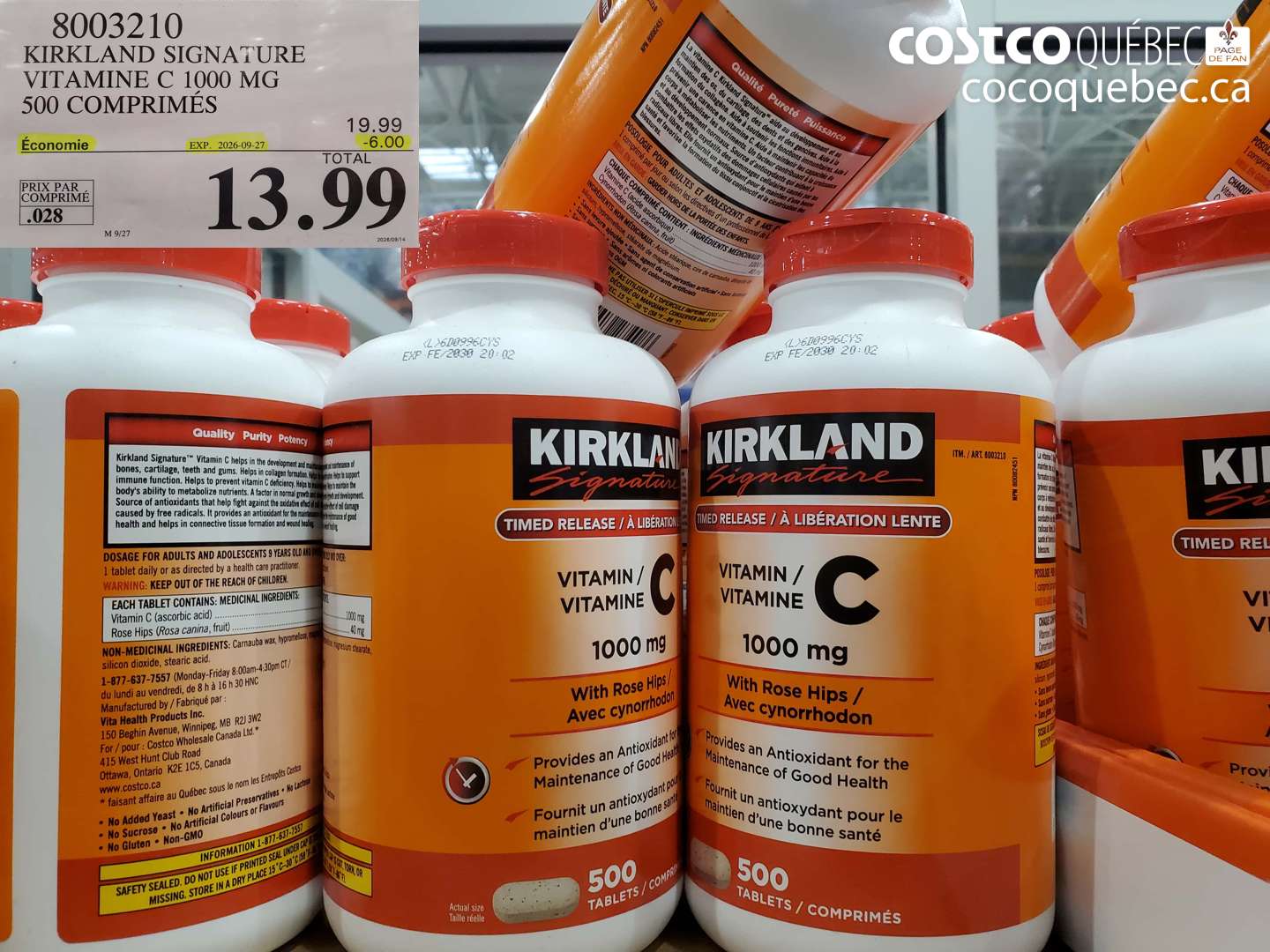 8003210 KIRKLAND SIGNATURE VITAMINE C 1000 MG 500 COMPRIMÉS ($6.00 INSTANT SAVINGS EXPIRES ON 2026-09-27) $13.99