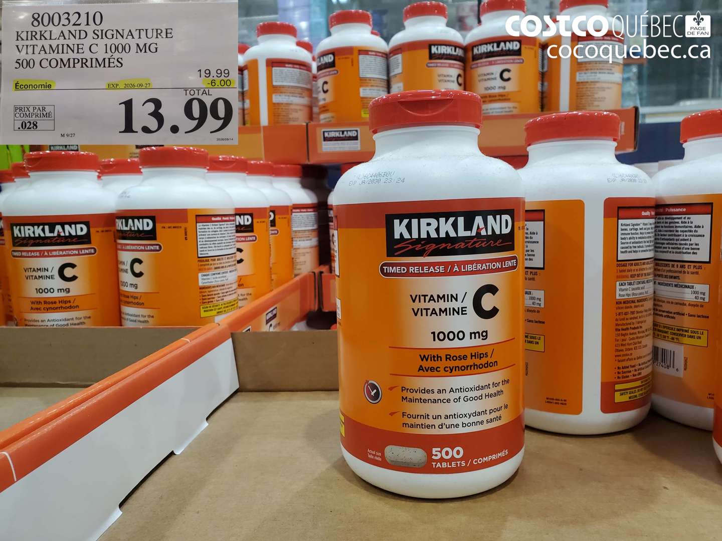 8003210 KIRKLAND SIGNATURE VITAMINE C 1000 MG 500 COMPRIMÉS ($6.00 INSTANT SAVINGS EXPIRES ON 2026-09-27) $13.99