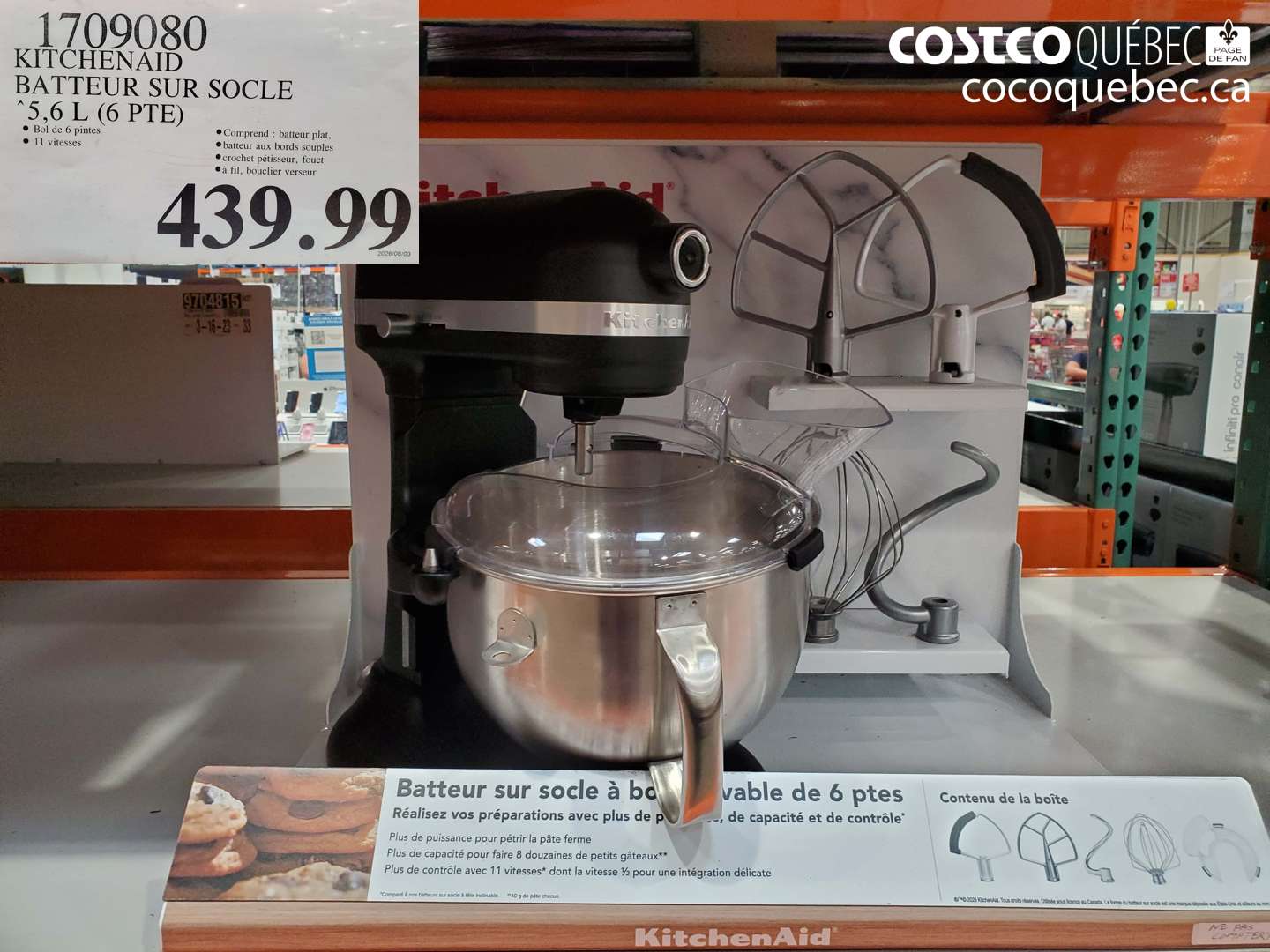 1709080 KITCHENAID BATTEUR SUR SOCLE 5.6 L (6 PTE) $439.99