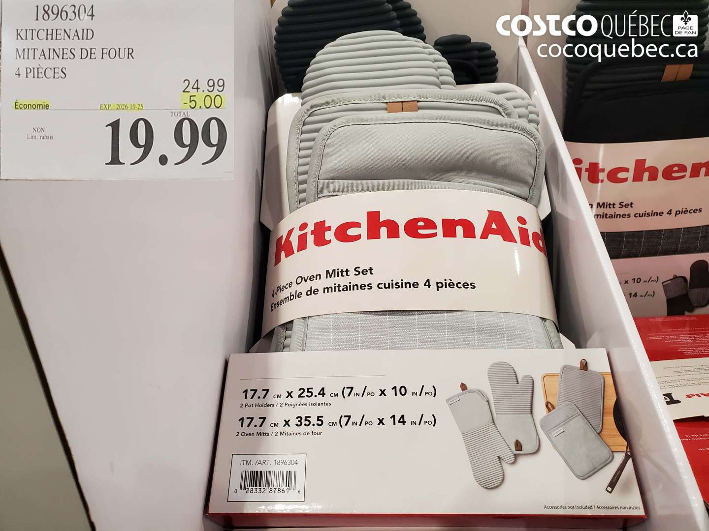 1896304 KITCHENAID MITAINES DE FOUR 4 PIÈCES ($5.00 INSTANT SAVINGS EXPIRES ON 2026-10-25) $19.99