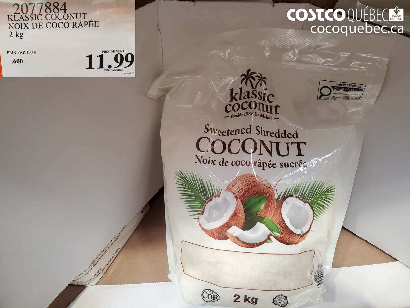 2077884 KLASSIC COCONUT NOIX DE COCO RÂPÉE $11.99