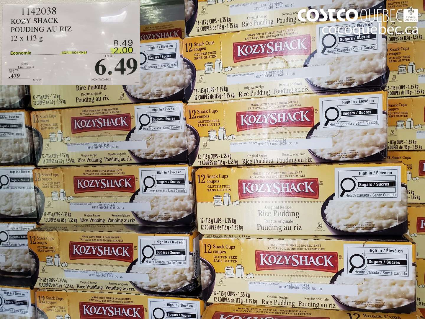 1142038 KOZY SHACK POUDING AU RIZ ($2.00 INSTANT SAVINGS EXPIRES ON 2026-09-13) $6.49