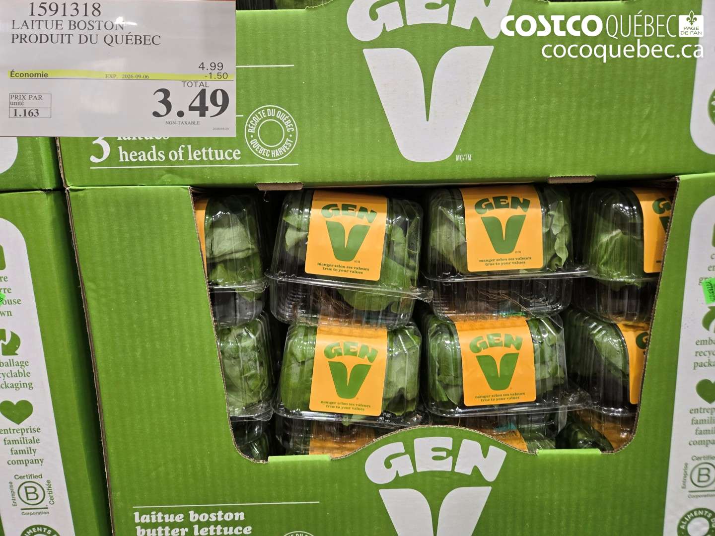 1591318 LAITUE BOSTON PRODUIT DU QUÉBEC ($1.50 INSTANT SAVINGS EXPIRES ON 2026-09-06) $3.49