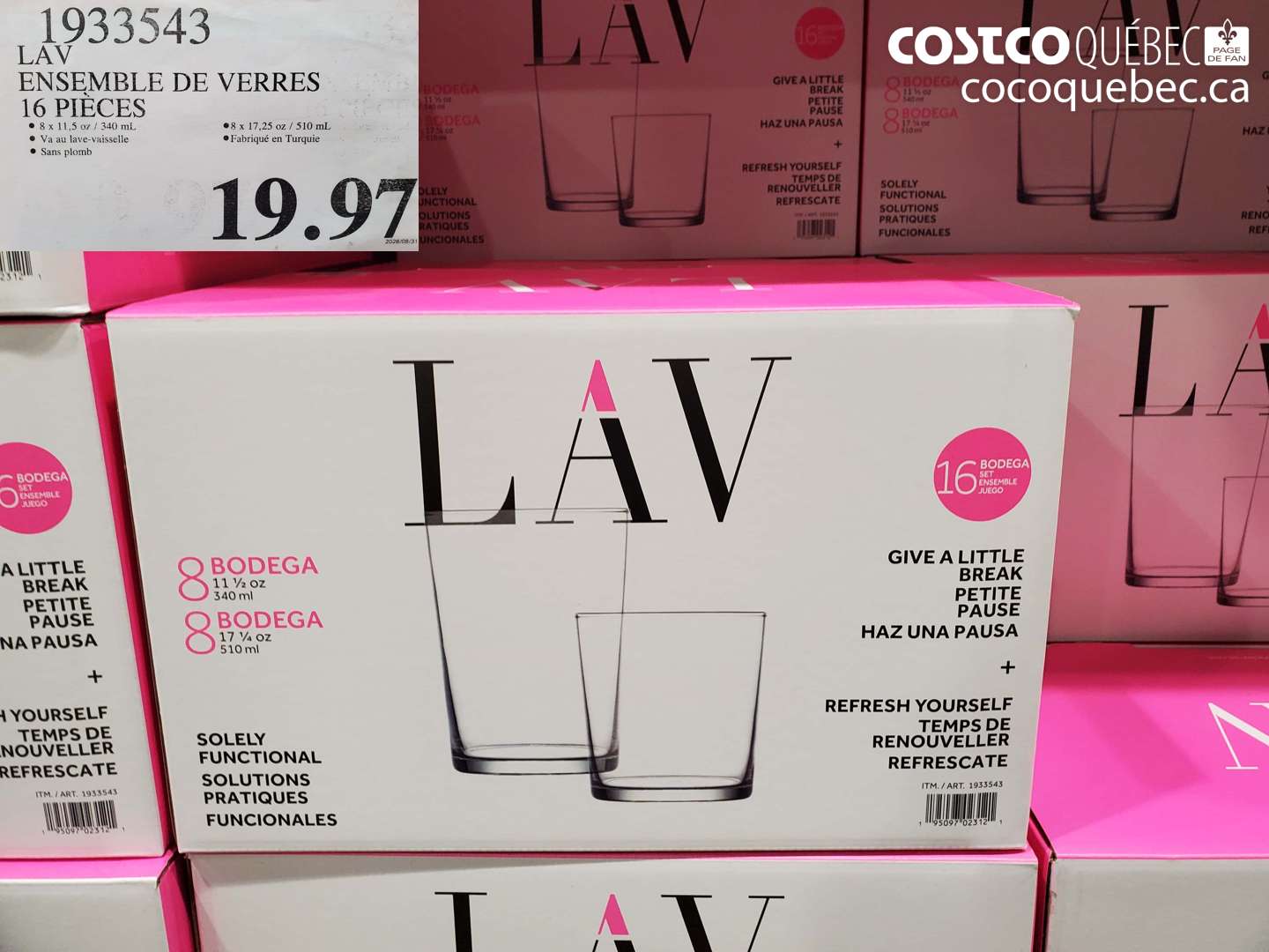 1933543 LAV ENSEMBLE DE VERRES 16 PIÈCES $19.97