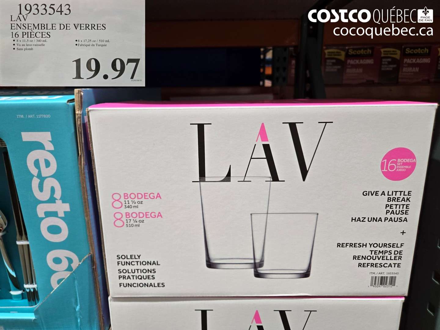 1933543 LAV ENSEMBLE DE VERRES 16 PIÈCES $19.97