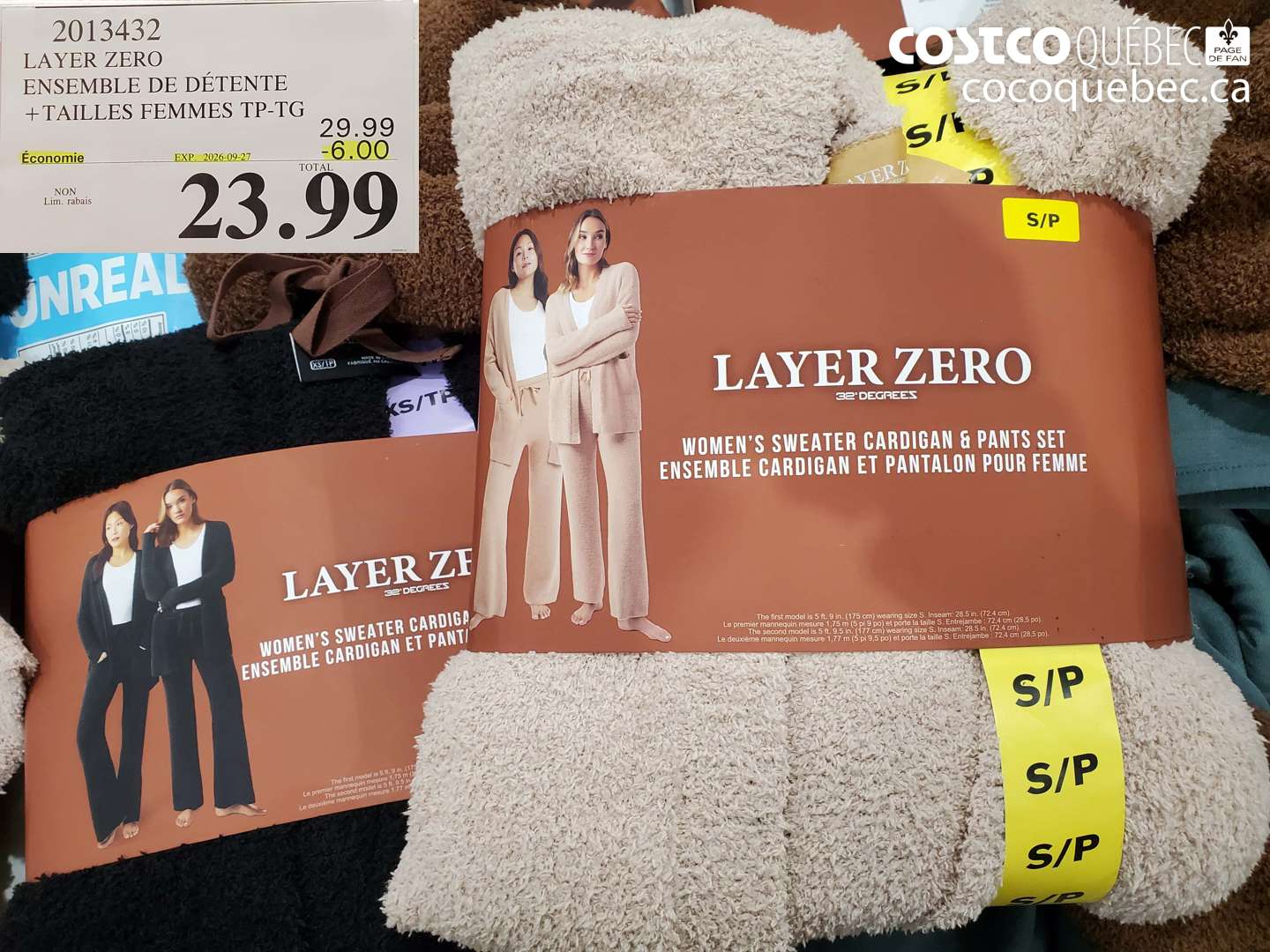 2013432 LAYER ZERO ENSEMBLE DE DÉTENTE + TAILLES FEMMES TP-TG ($6.00 INSTANT SAVINGS EXPIRES ON 2026-09-27) $23.99