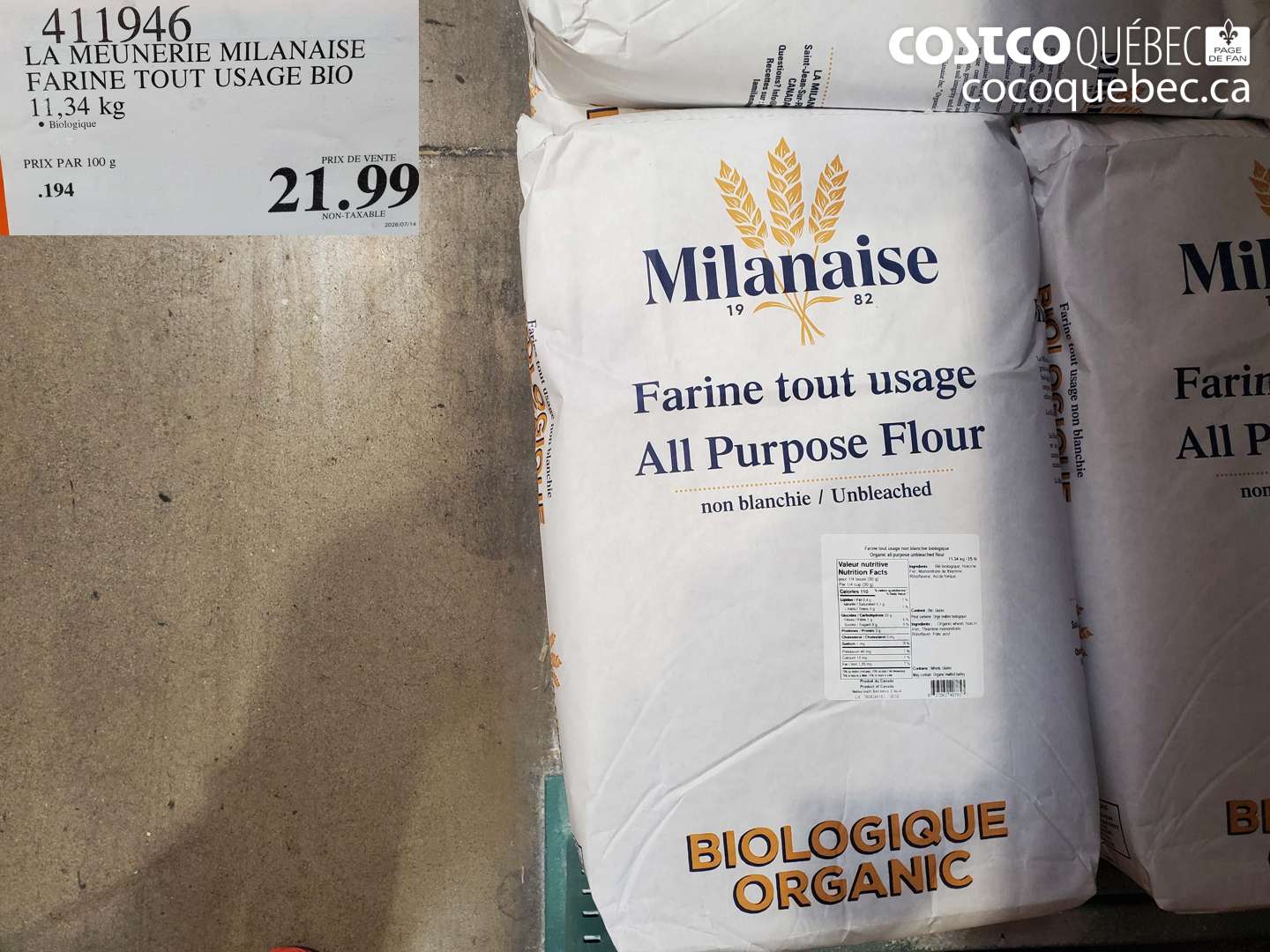 411946 LA MEUNERIE MILANAISE FARINE TOUT USAGE BIO $21.99