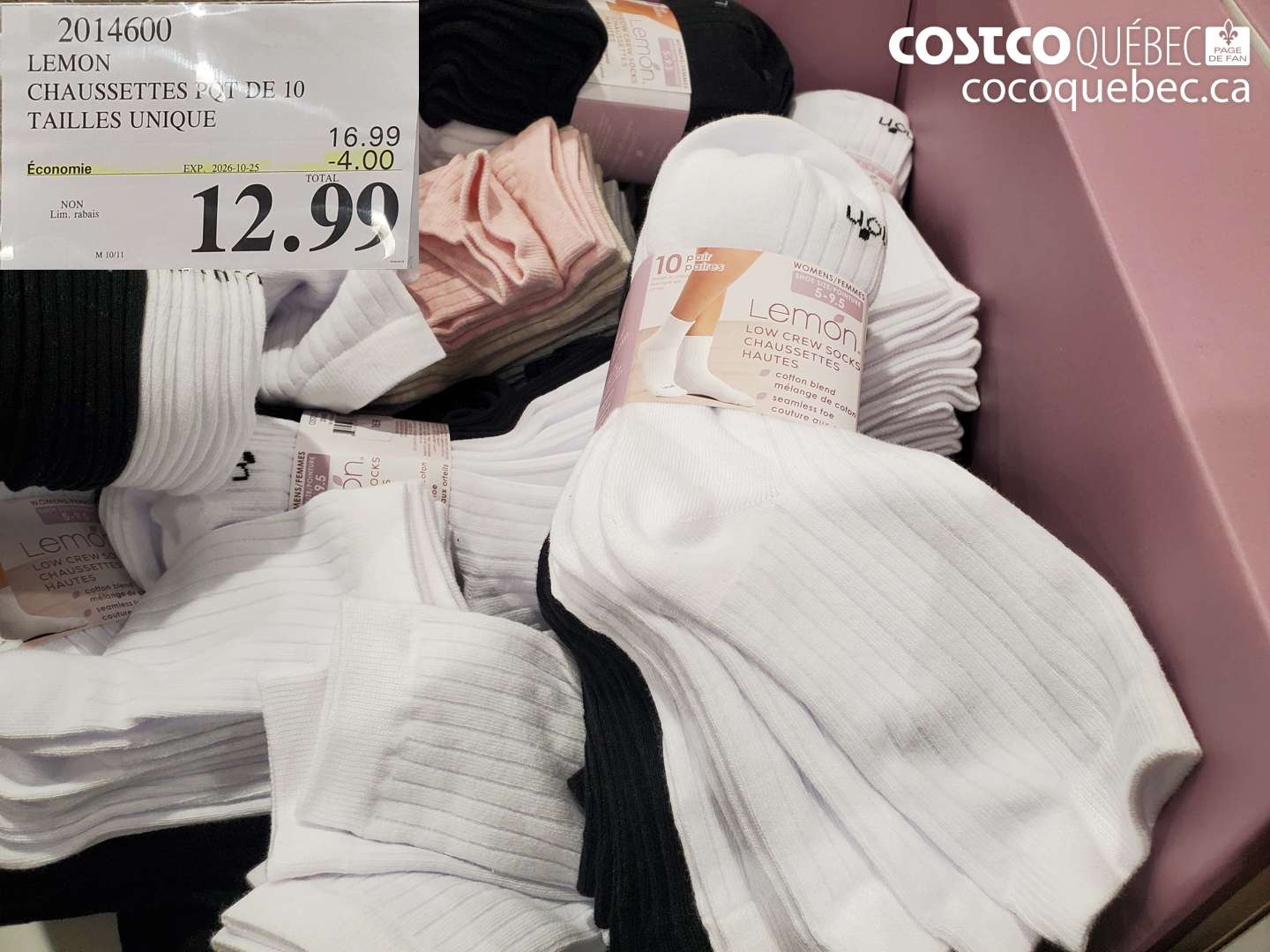 2014600 LEMON CHAUSSETTES PQT DE 10 TAILLES UNIQUE ($4.00 INSTANT SAVINGS EXPIRES ON 2026-10-25) $12.99