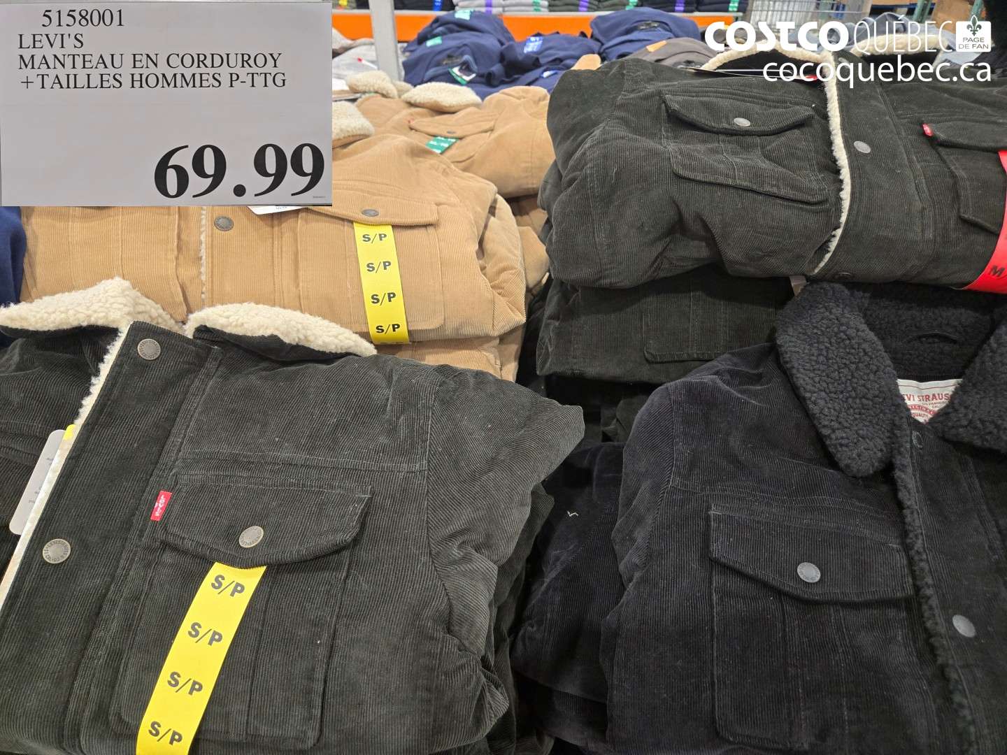 5158001 LEVI'S MANTEAU EN CORDUROY + TAILLES HOMMES P-TTG $69.99