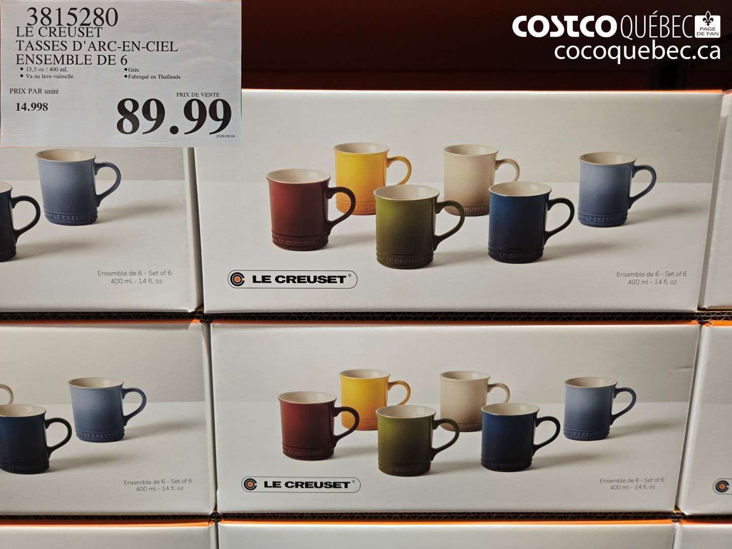 3815280 LE CREUSET TASSES D'ARC-EN-CIEL ENSEMBLE DE 6 $89.99