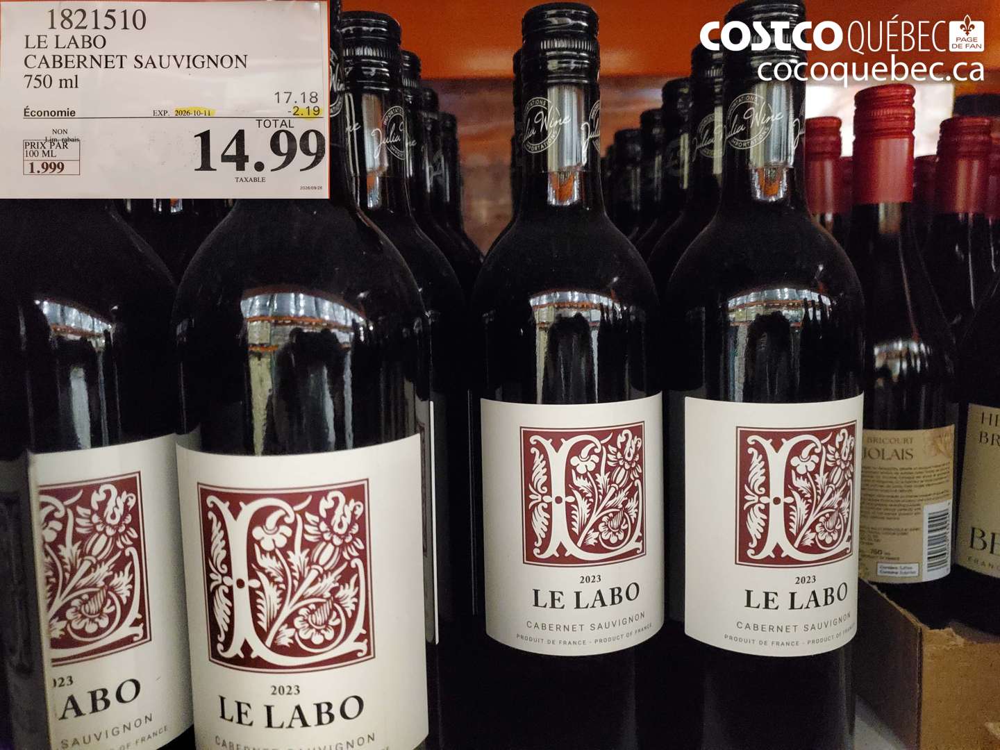 1821510 LE LABO CABERNET SAUVIGNON 750 ML ($2.19 INSTANT SAVINGS EXPIRES ON 2026-10-11) $14.99