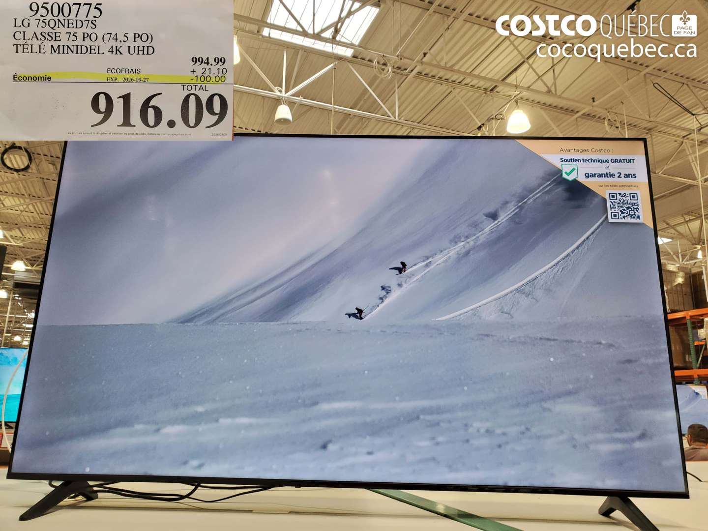 9500775 LG 75QNED7S CLASSE 75 PO (74.5 PO) TÉLÉ MINIDEL 4K UHD ($100.00 INSTANT SAVINGS EXPIRES ON 2026-09-27) $916.09