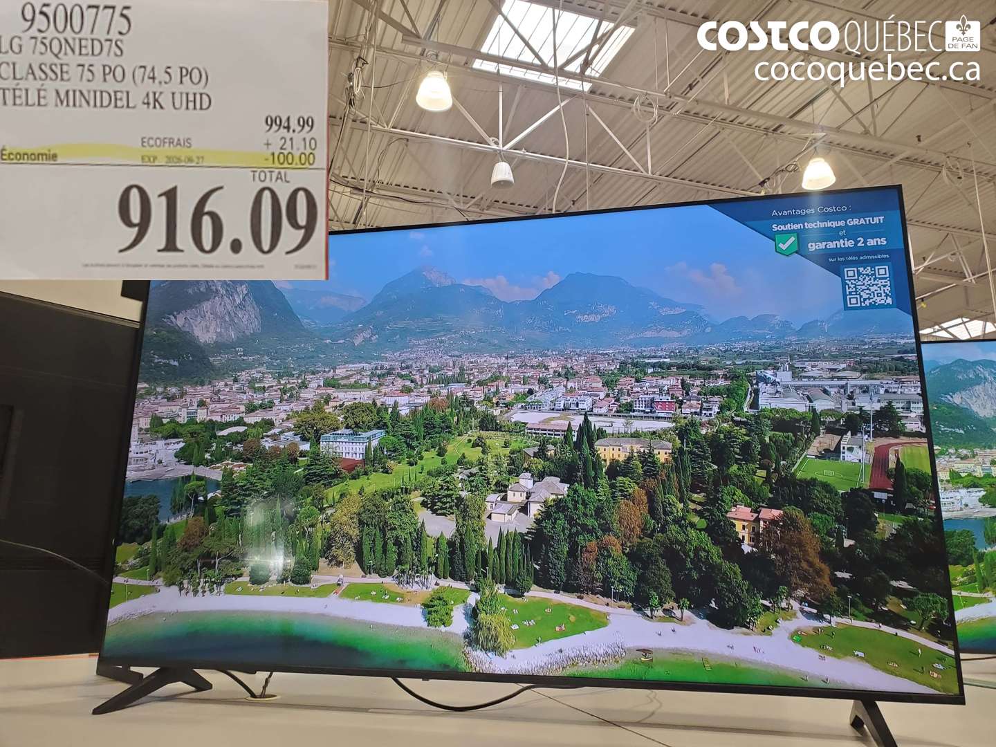 9500775 LG 75QNED7S CLASSE 75 PO (74.5 PO) TÉLÉ MINIDEL 4K UHD ($100.00 INSTANT SAVINGS EXPIRES ON 2026-09-27) $916.09