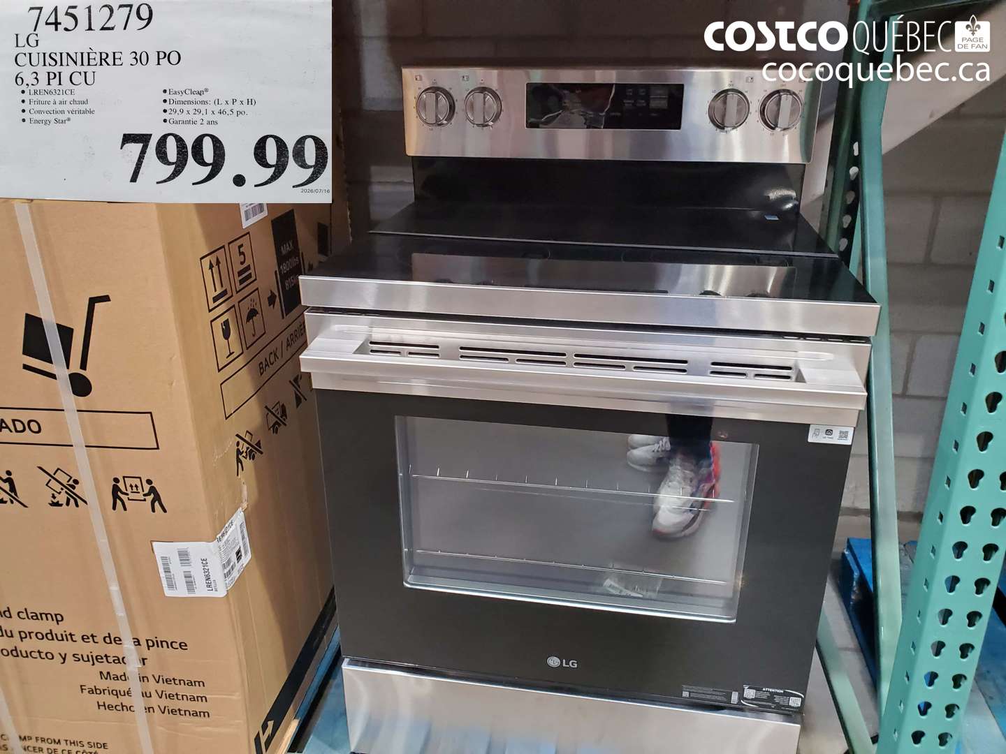 7451279 LG CUISINIÈRE 30 PO 6.3 PI CU $799.99
