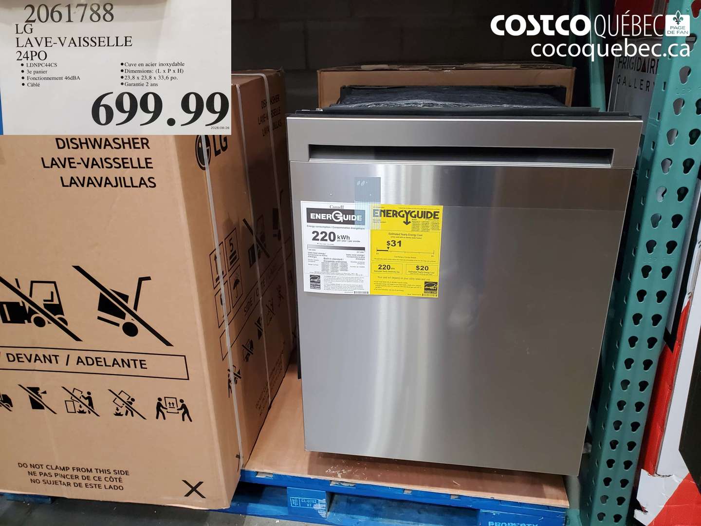 2061788 LG LAVE-VAISSELLE 24PO $699.99