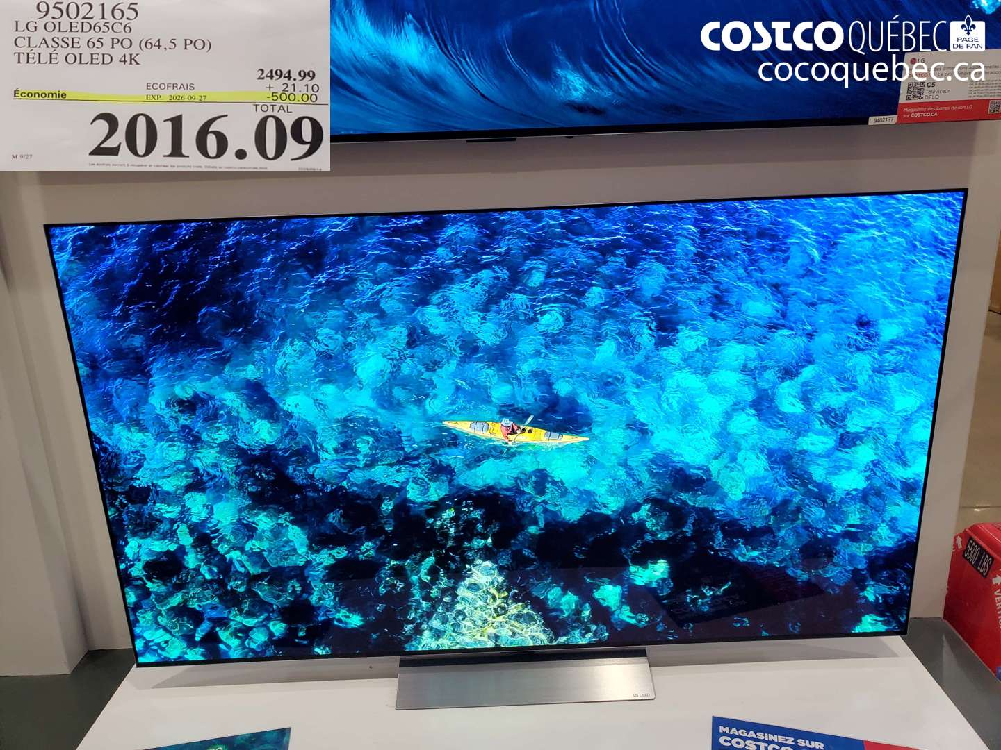 9502165 LG OLED65C6 CLASSE 65 PO (64.5 PO) TÉLÉ OLED 4K ($500.00 INSTANT SAVINGS EXPIRES ON 2026-09-27) $2016.09