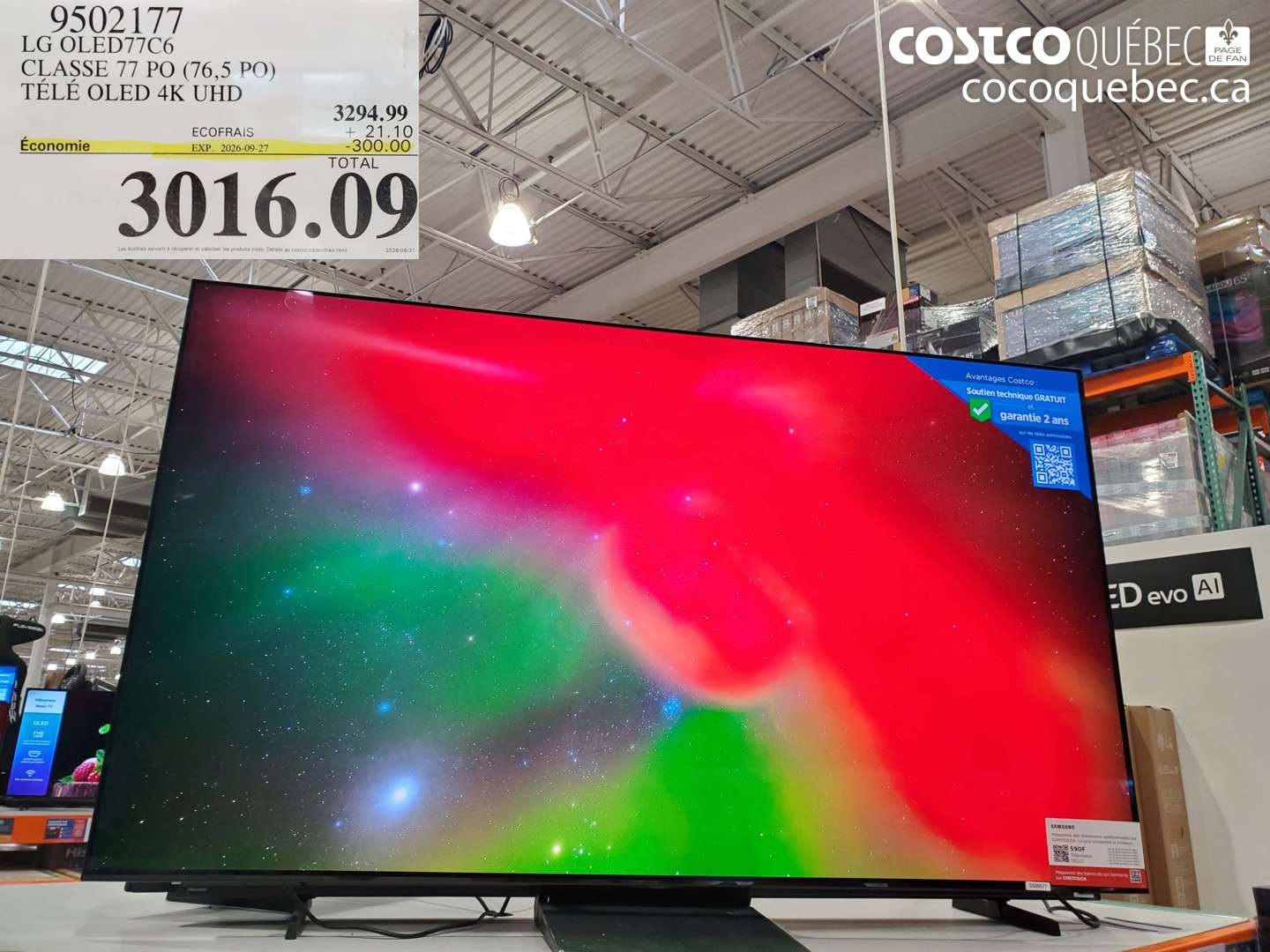 9502177 LG OLED77C6 CLASSE 77 PO (76.5 PO) TÉLÉ OLED 4K UHD ($300.00 INSTANT SAVINGS EXPIRES ON 2026-09-27) $3016.09