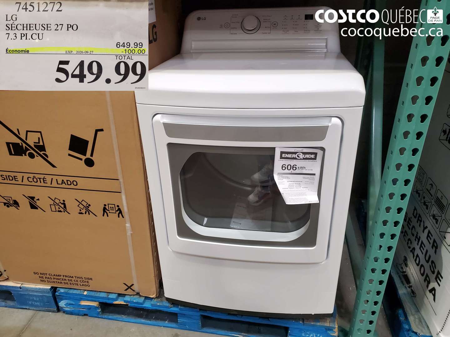 7451272 LG SÉCHEUSE 27 PO 7.3 PI.CU ($100.00 INSTANT SAVINGS EXPIRES ON 2026-09-27) $549.99