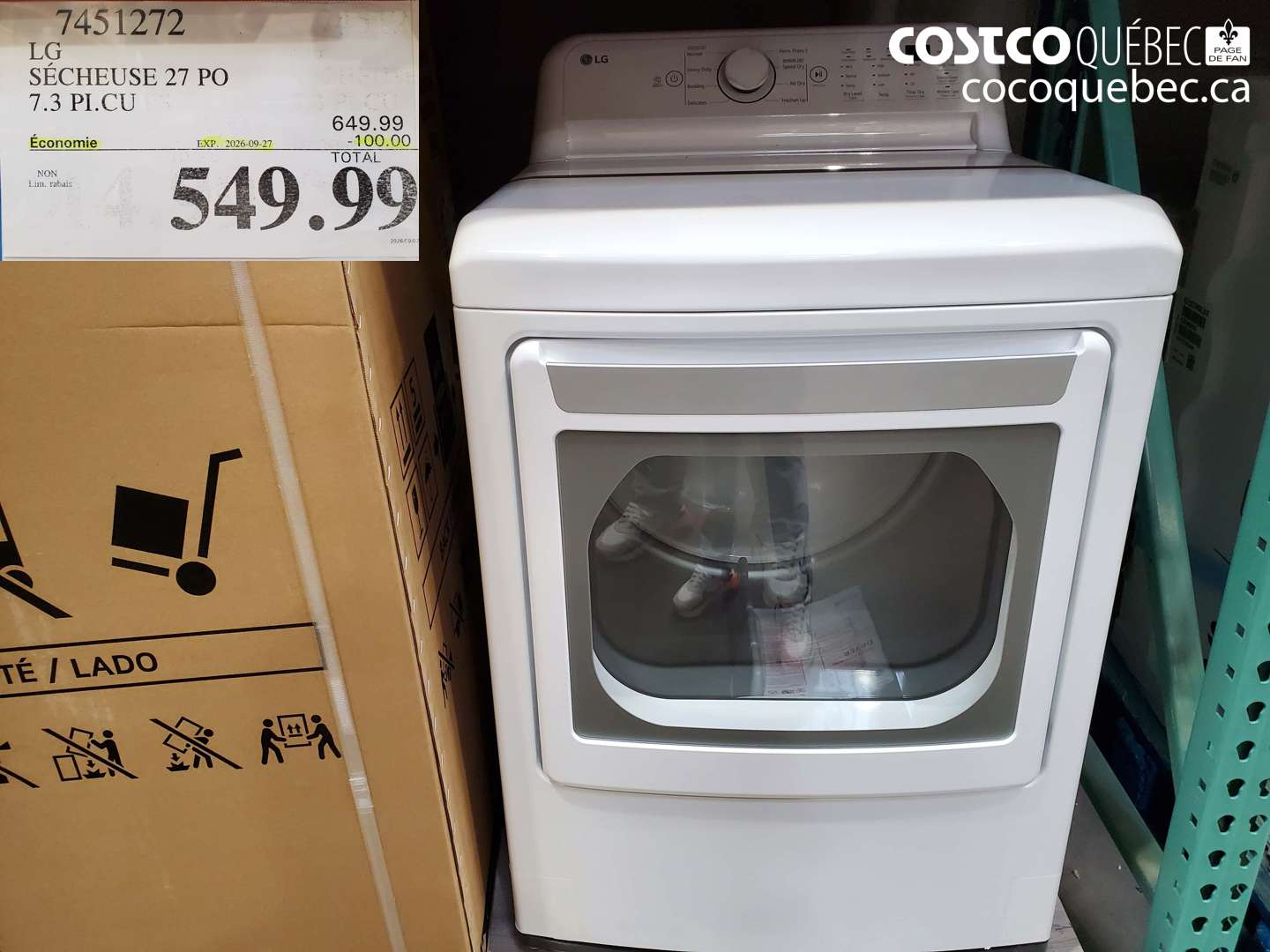 7451272 LG SÉCHEUSE 27 PO 7.3 PI.CU ($100.00 INSTANT SAVINGS EXPIRES ON 2026-09-27) $549.99
