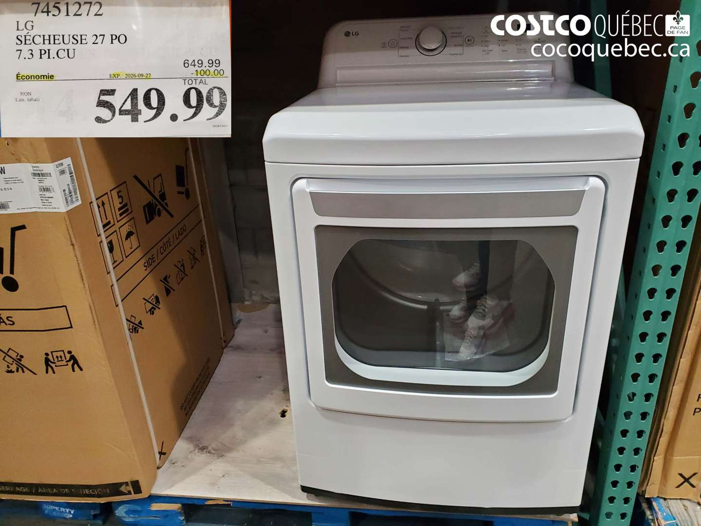 7451272 LG SÉCHEUSE 27 PO 7.3 PI.CU ($100.00 INSTANT SAVINGS EXPIRES ON 2026-09-27) $549.99