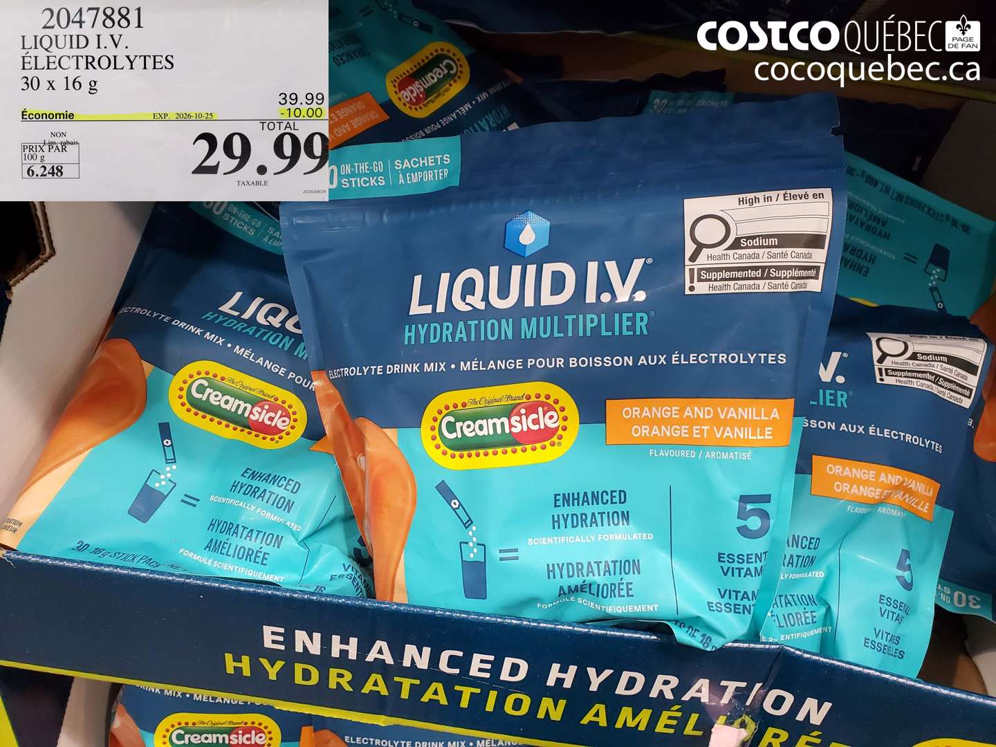 2047881 LIQUID I.V. ÉLECTROLYTES 30 X 16 G ($10.00 INSTANT SAVINGS EXPIRES ON 2026-10-25) $29.99