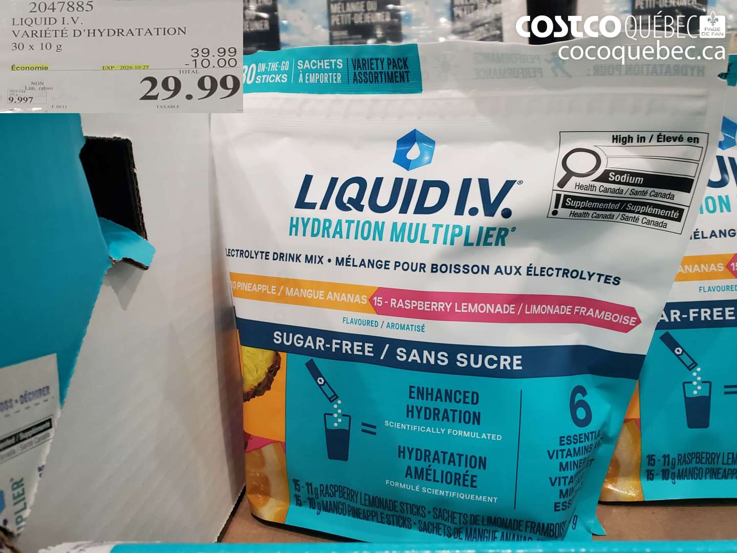2047885 LIQUID I.V. VARIÉTÉ D'HYDRATATION ($10.00 INSTANT SAVINGS EXPIRES ON 2026-10-25) $29.99