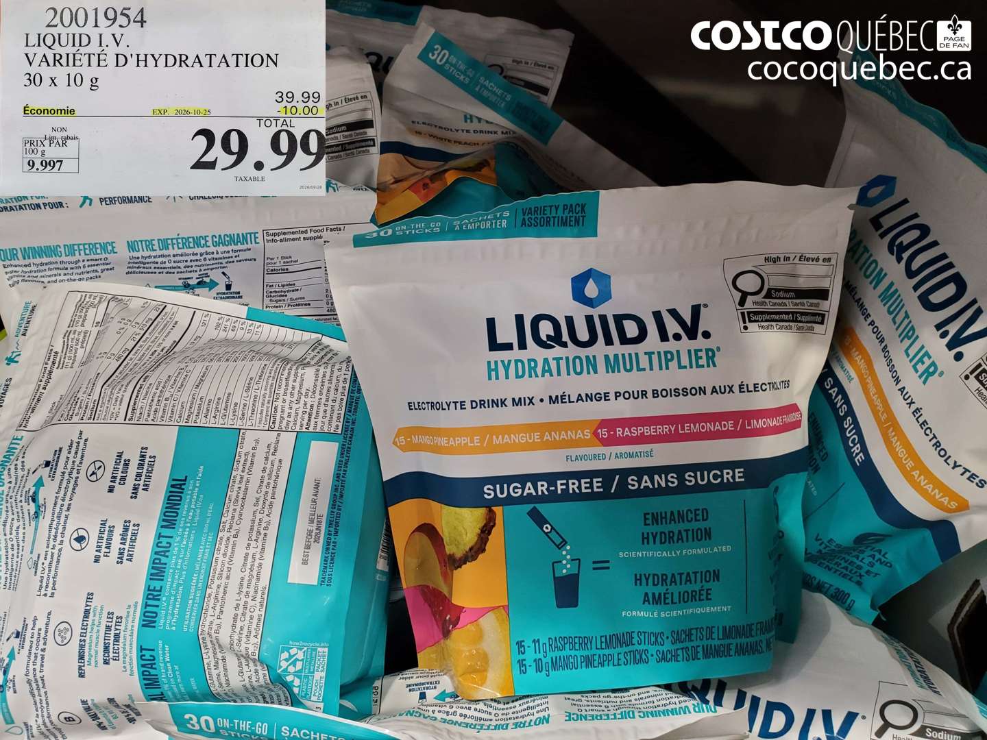 2001954 LIQUID I.V. VARIÉTÉ D’HYDRATATION ($10.00 INSTANT SAVINGS EXPIRES ON 2026-10-25) $29.99