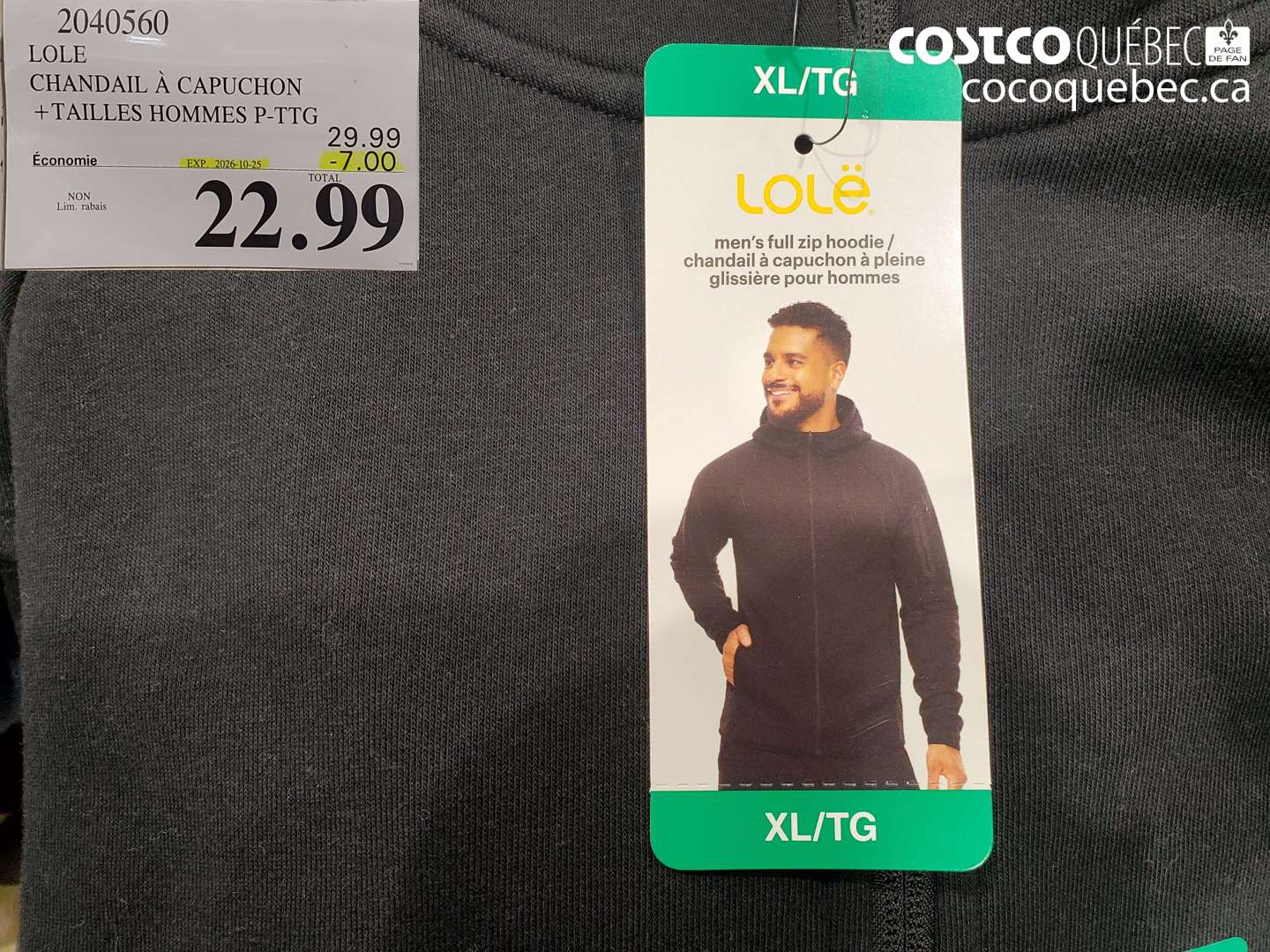 2040560 LOLE CHANDAIL À CAPUCHON +TAILLES HOMMES P-TTG ($7.00 INSTANT SAVINGS EXPIRES ON 2026-10-25) $22.99