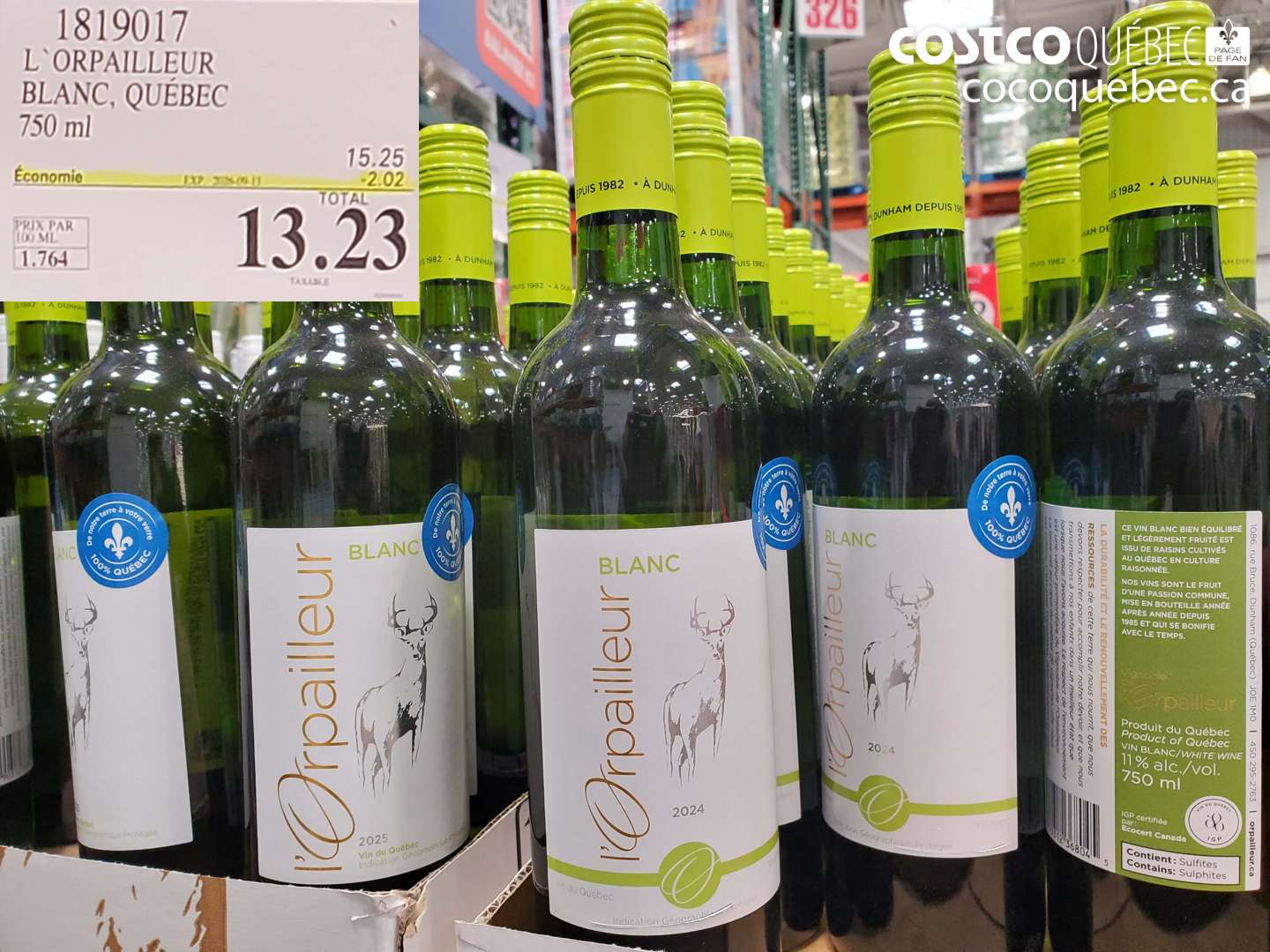 1819017 L'ORPAILLEUR BLANC, QUEBEC 750 ML ($2.02 INSTANT SAVINGS EXPIRES ON 2026-09-13) $13.23