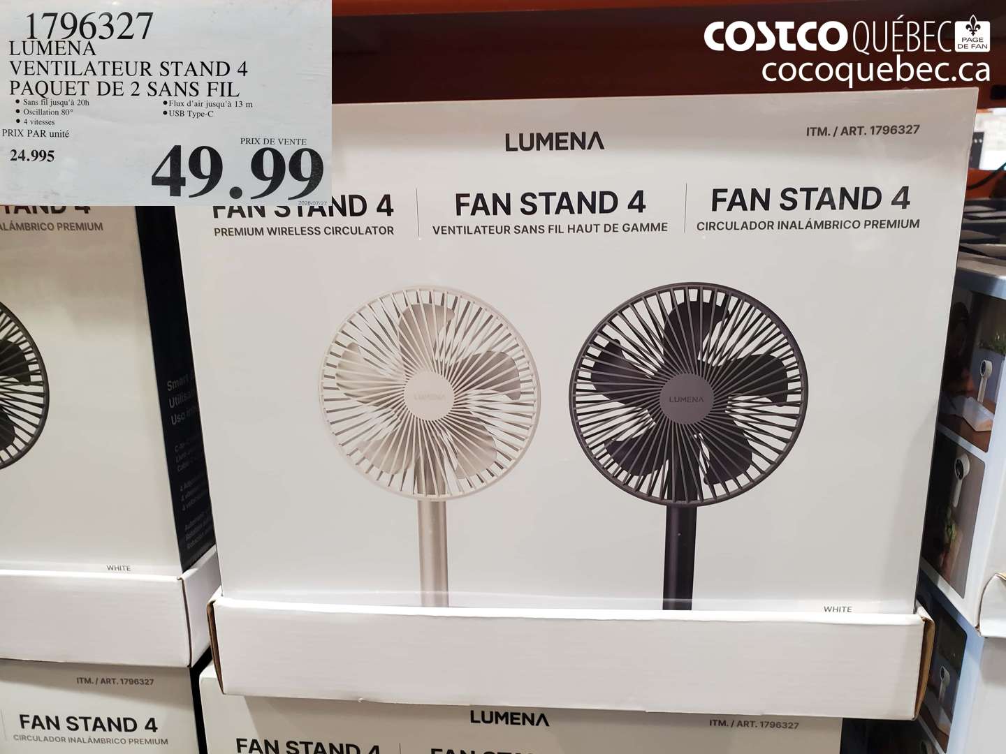 1796327 LUMENA VENTILATEUR STAND 4 PAQUET DE 2 SANS FIL $49.99