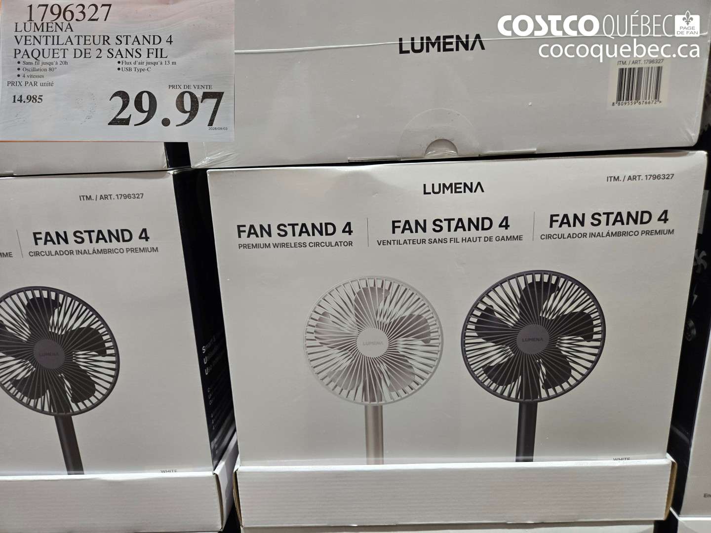 1796327 LUMENA VENTILATEUR STAND 4 PAQUET DE 2 SANS FIL $29.97
