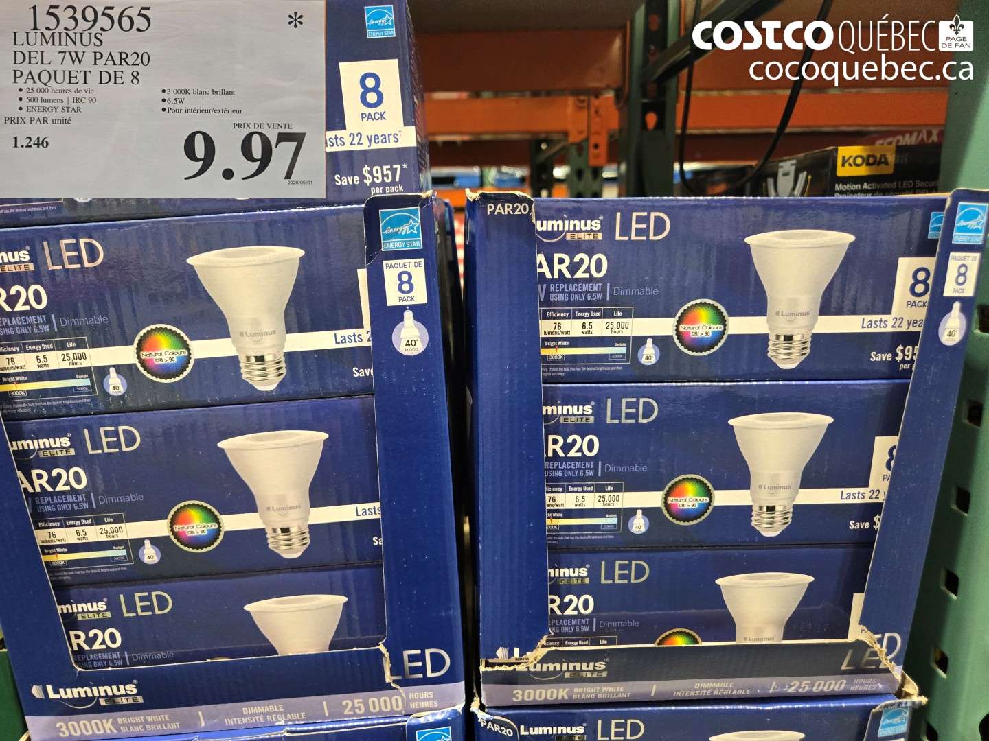 1539565 LUMINUS DEL 7W PAR20 PAQUET DE 8 $9.97
