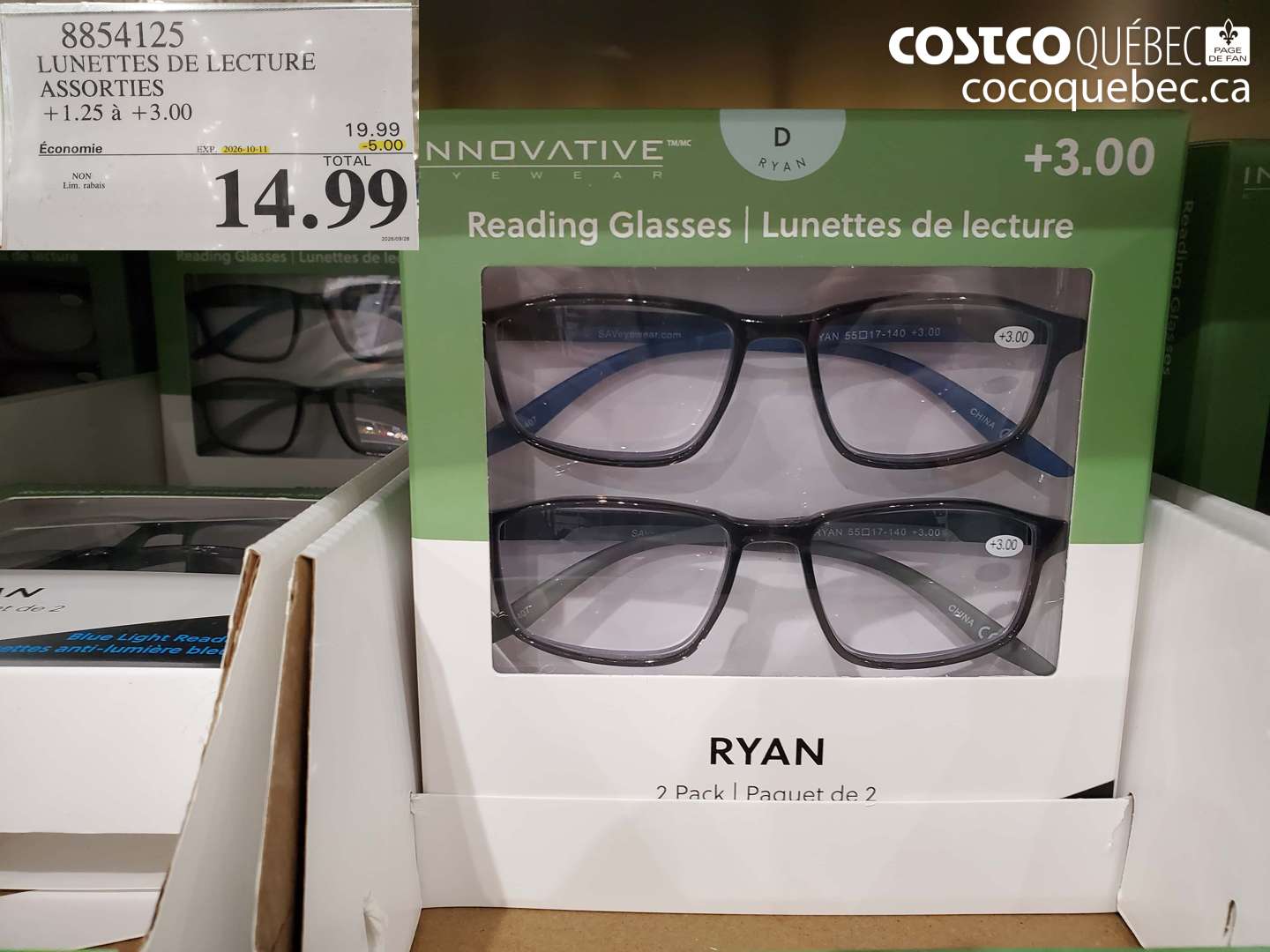 8854125 LUNETTES DE LECTURE ASSORTIES ($5.00 INSTANT SAVINGS EXPIRES ON 2026-10-11) $14.99