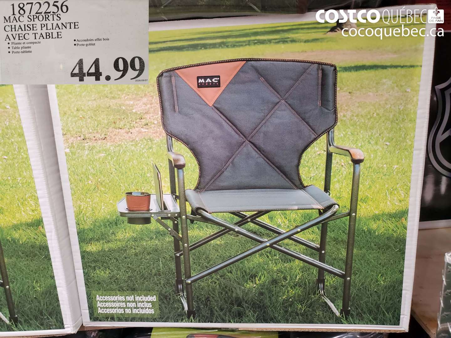 1872256 MAC SPORTS CHAISE PLIANTE AVEC TABLE $44.99