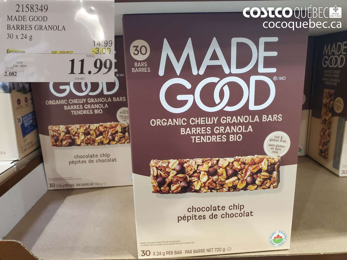 2158349 MADE GOOD BARRES GRANOLA ($3.00 INSTANT SAVINGS EXPIRES ON 2026-09-27) $11.99