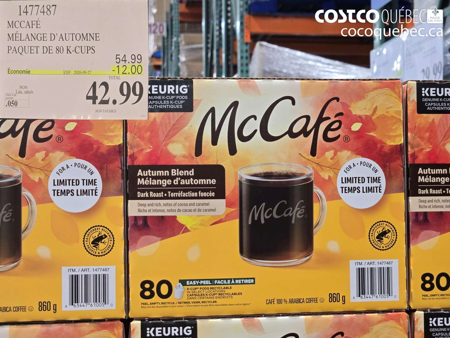 1477487 MCCAFÉ MÉLANGE D'AUTOMNE PAQUET DE 80 K-CUPS ($12.00 INSTANT SAVINGS EXPIRES ON 2026-09-27) $42.99
