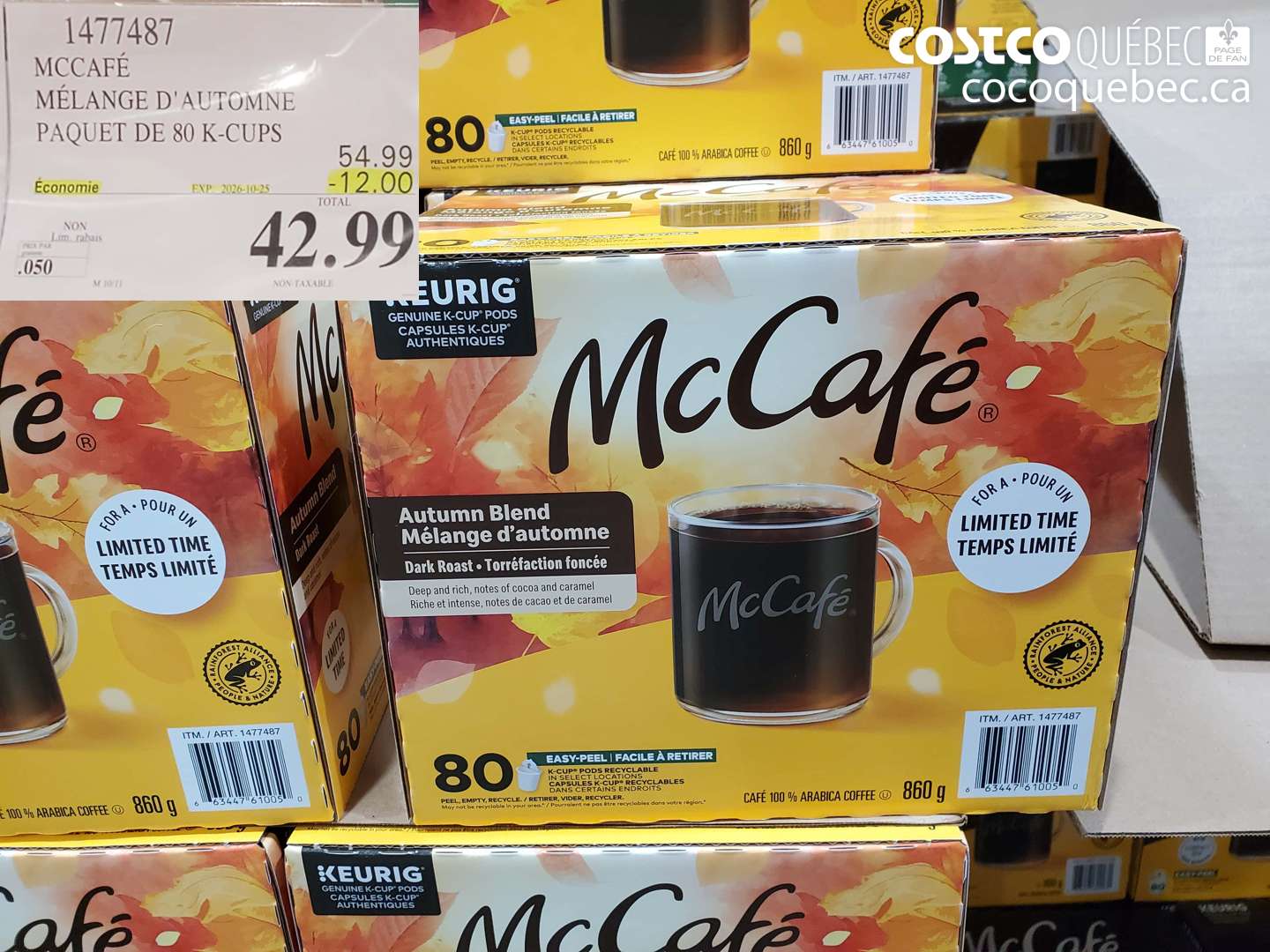 1477487 MCCAFÉ MÉLANGE D'AUTOMNE PAQUET DE 80 K-CUPS ($12.00 INSTANT SAVINGS EXPIRES ON 2026-10-25) $42.99
