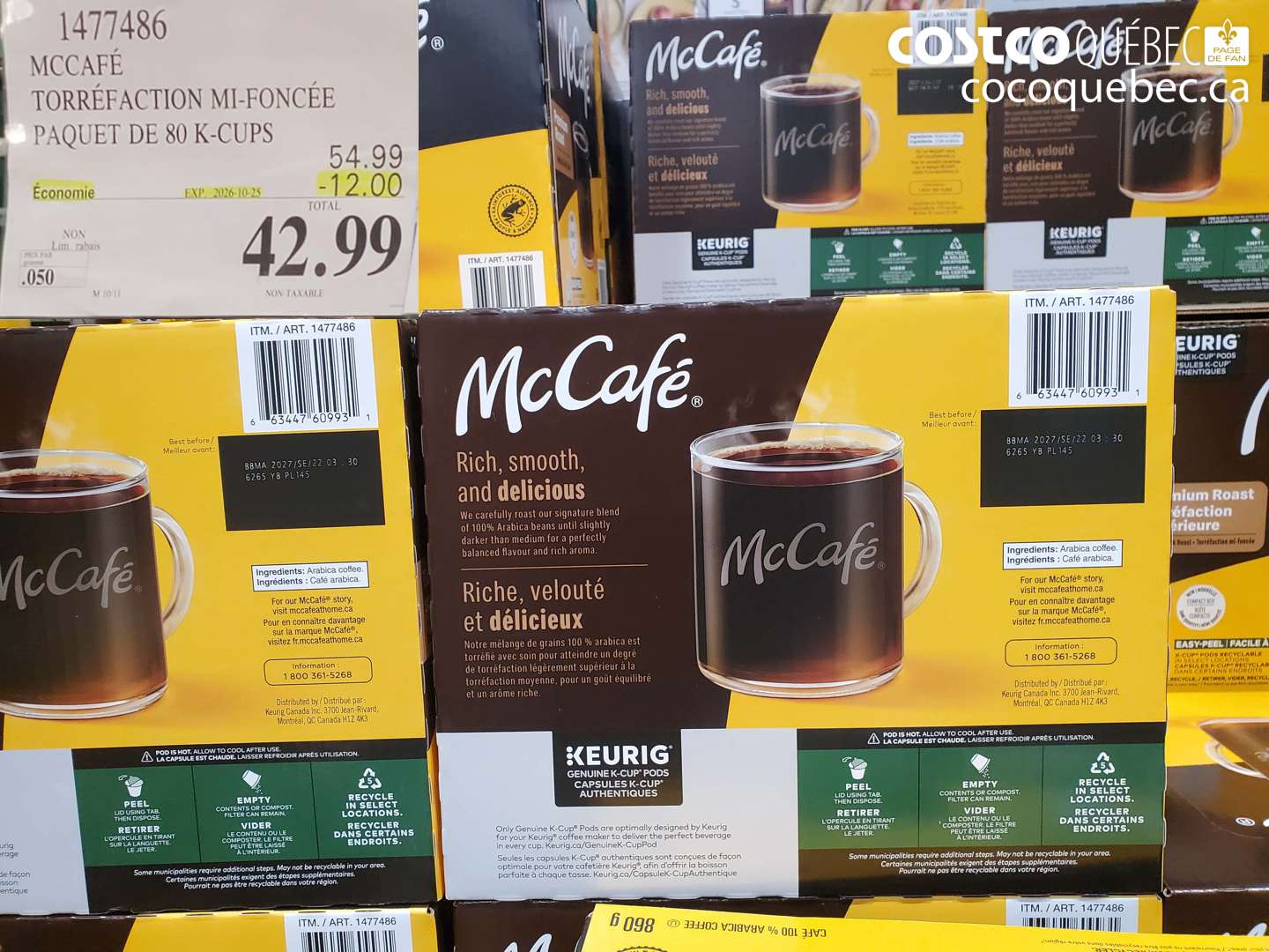 1477486 MCCAFÉ TORRÉFACTION MI-FONCÉE PAQUET DE 80 K-CUPS ($12.00 INSTANT SAVINGS EXPIRES ON 2026-10-25) $42.99