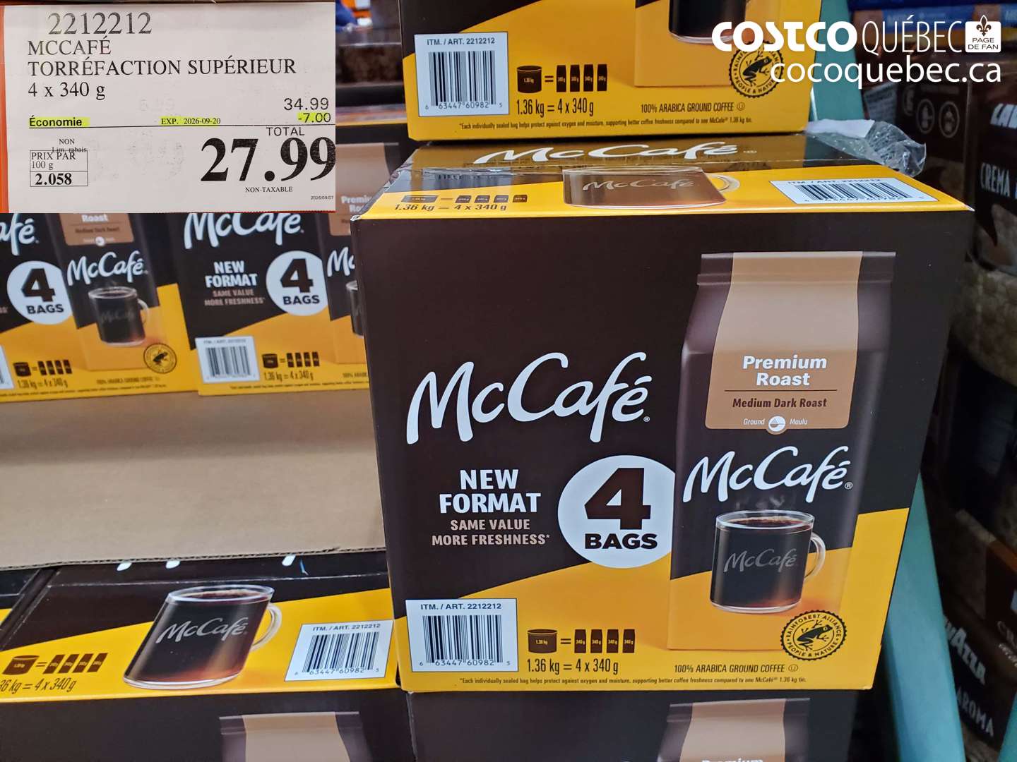 2212212 MCCAFÉ TORRÉFACTION SUPÉRIEUR 4 X 340 G ($7.00 INSTANT SAVINGS EXPIRES ON 2026-09-20) $27.99