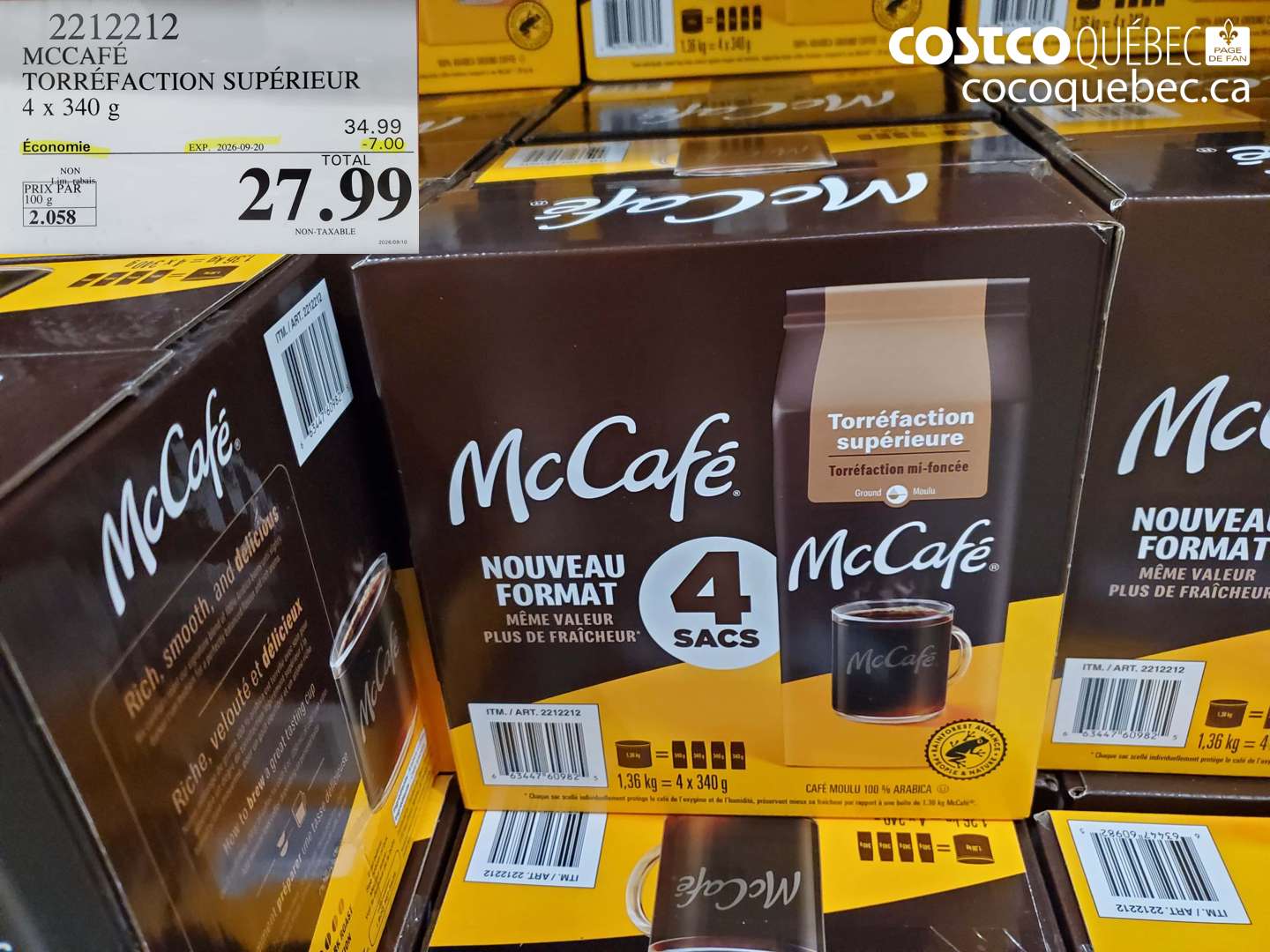 2212212 MCCAFÉ TORRÉFACTION SUPÉRIEUR 4 X 340 G ($7.00 INSTANT SAVINGS EXPIRES ON 2026-09-20) $27.99