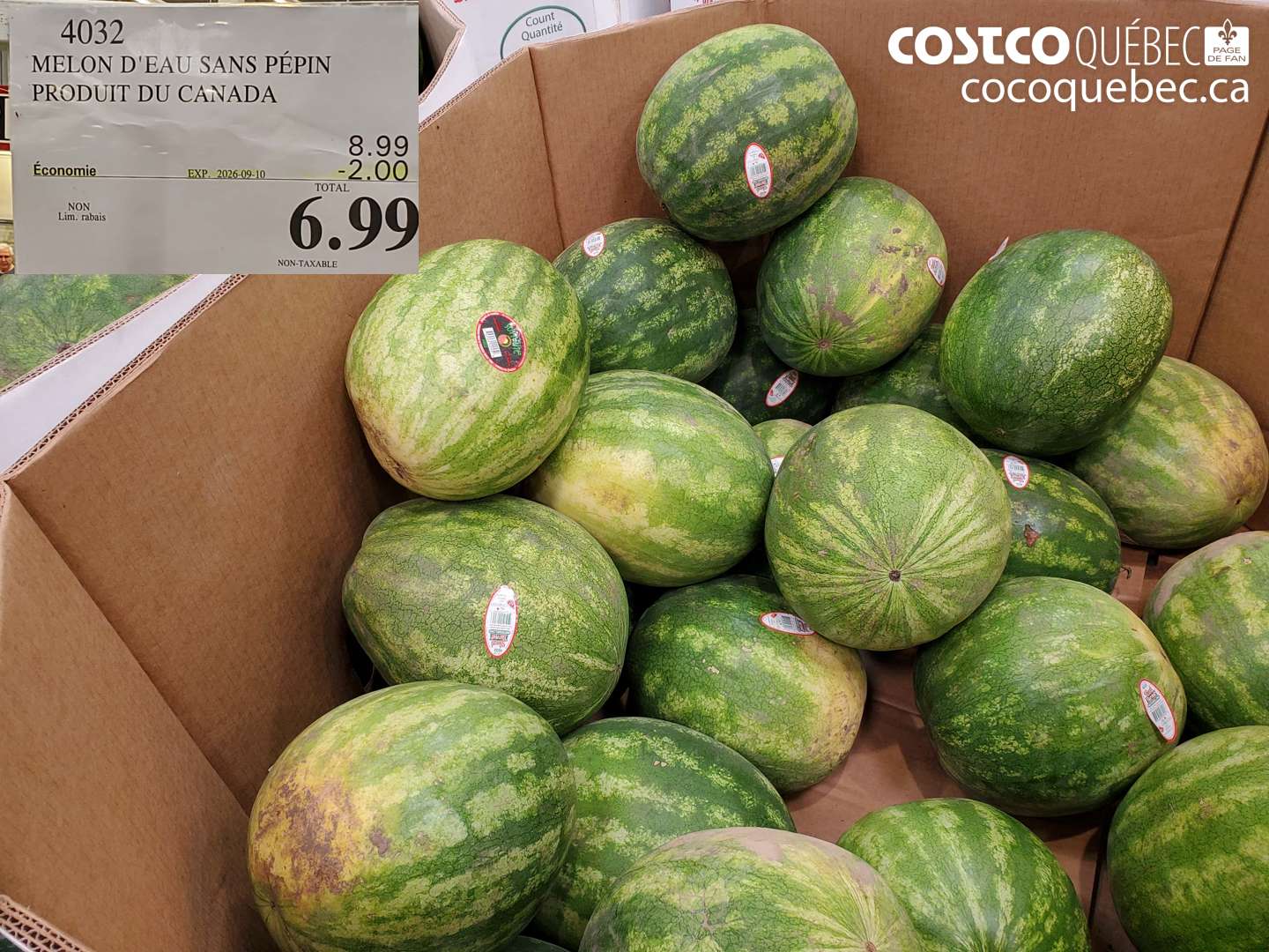 4032 MELON D'EAU SANS PÉPIN PRODUIT DU CANADA ($2.00 INSTANT SAVINGS EXPIRES ON 2026-09-10) $6.99